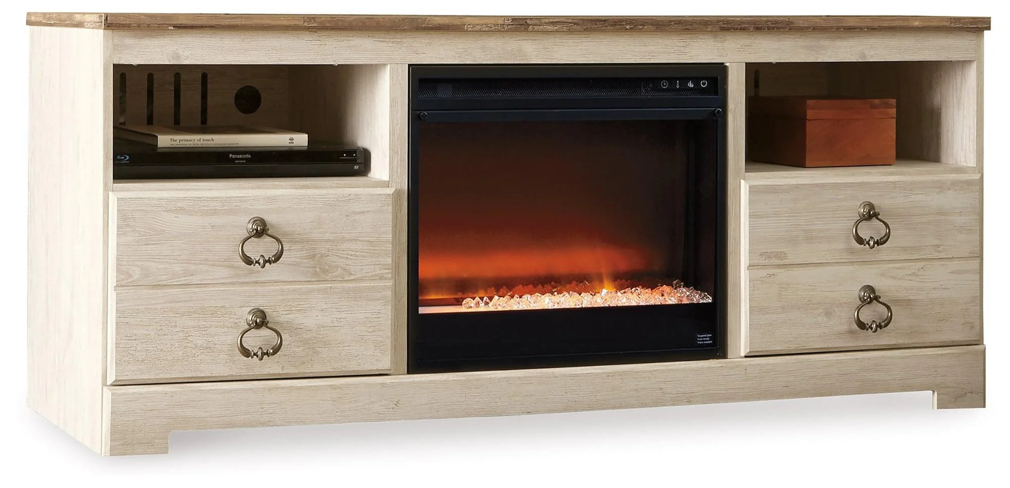 Willowton Whitewash 64″ Tv Stand With Electric Fireplace
