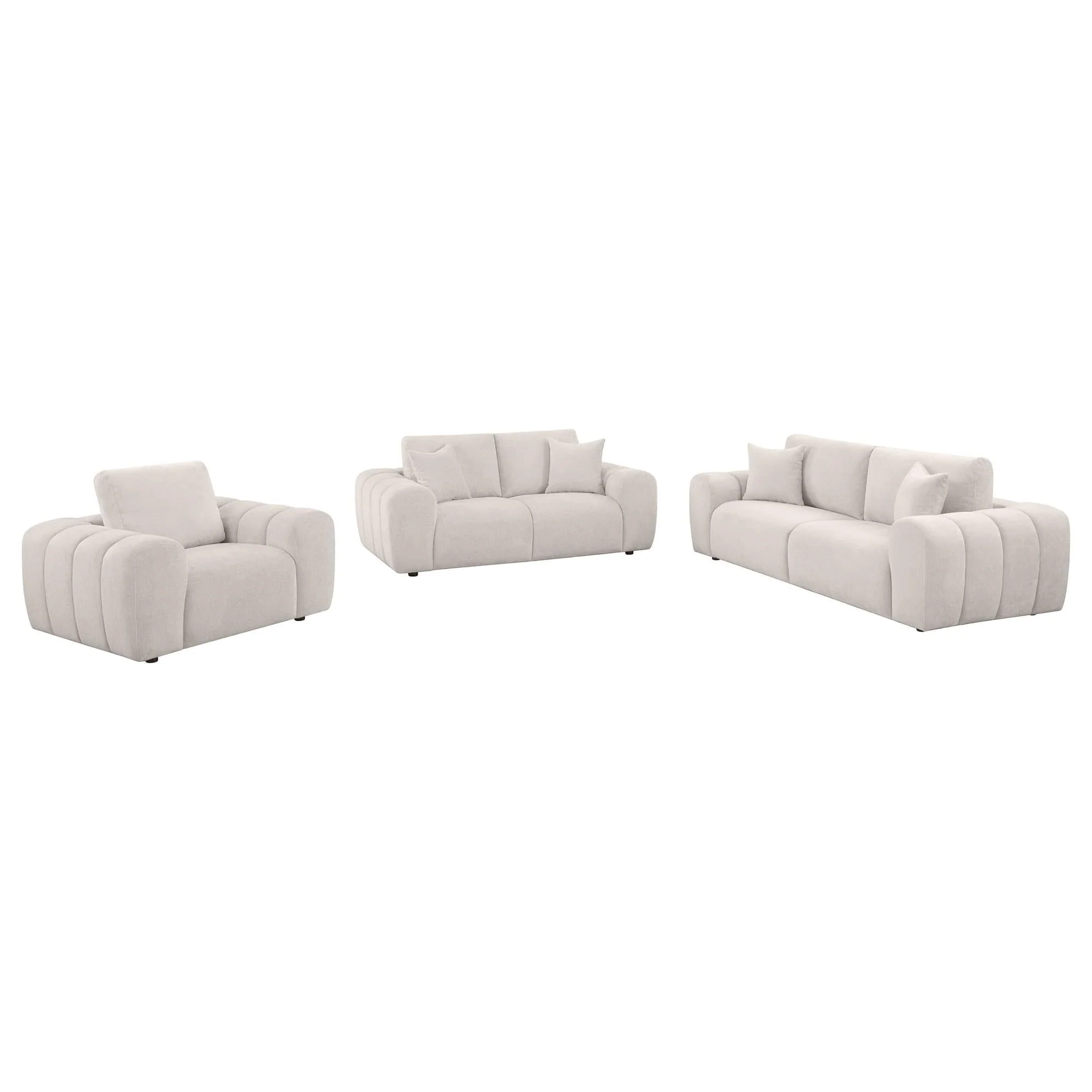 Burnett 3-piece Chenille Upholstered Sofa Set Ivory - Image 1