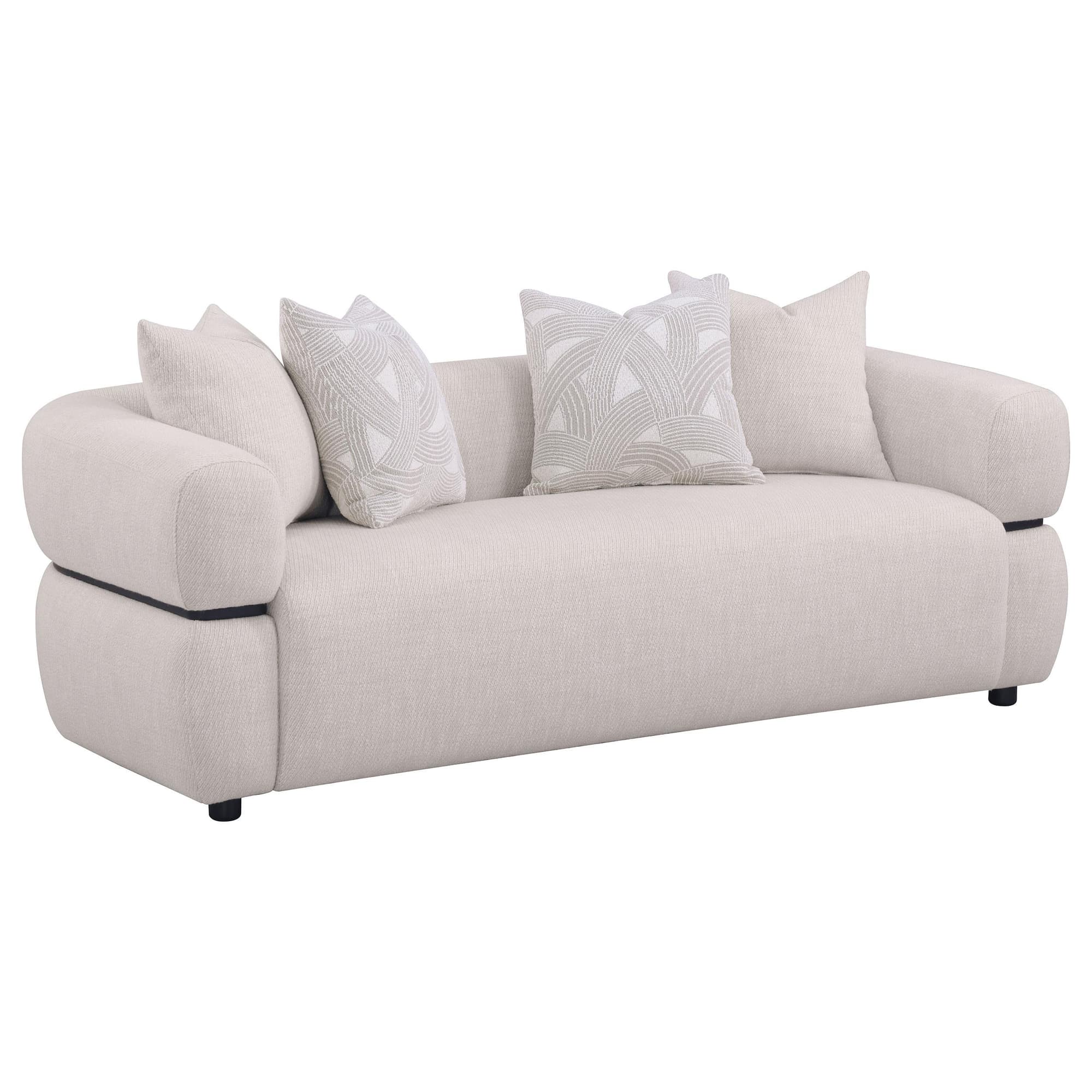 Jeanette 84-inch Fabric Upholstered Round Arm Sofa Beige - Image 1