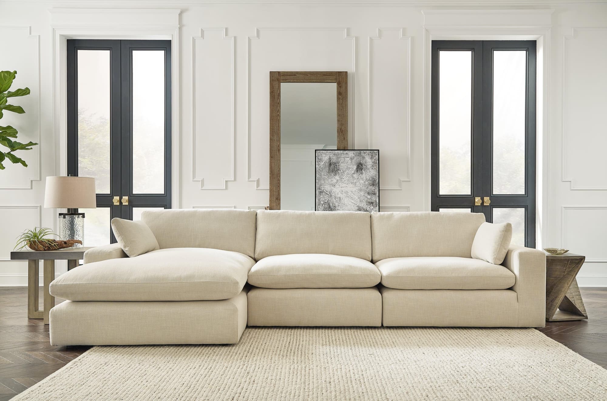 Elyza Linen Chenille 3-Piece Sectional With Chaise - Image 1