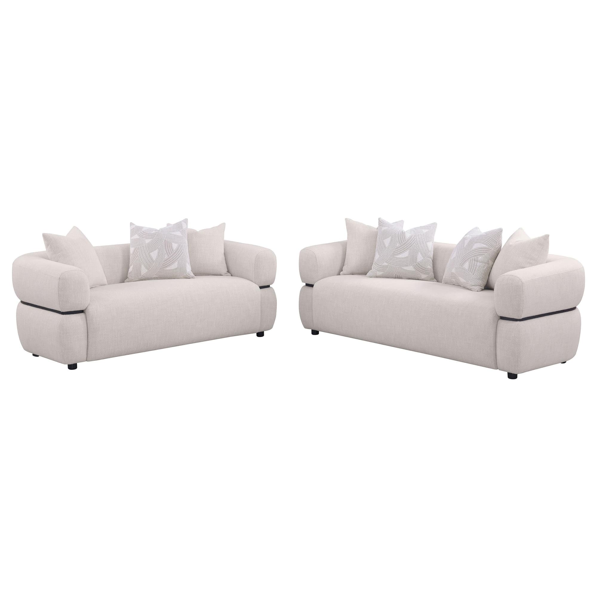 Jeanette 2-piece Fabric Upholstered Round Arm Sofa Set Beige - Image 1