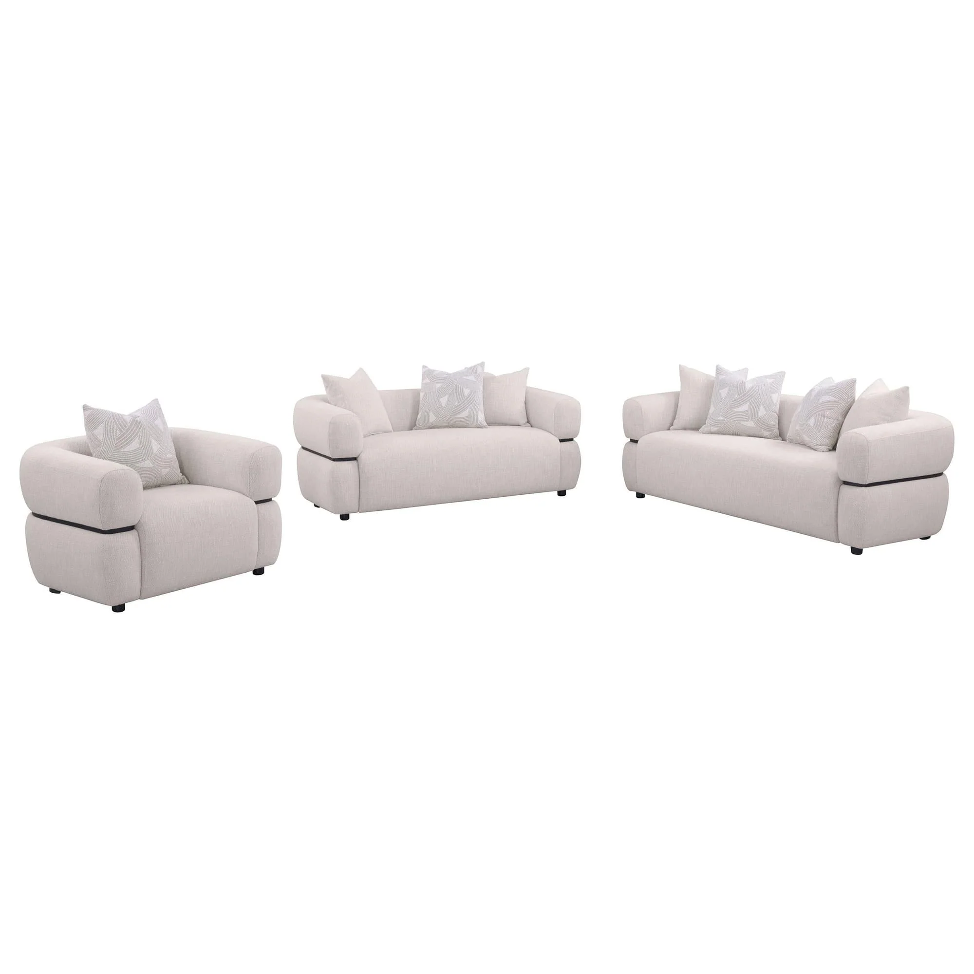 Jeanette 3-piece Fabric Upholstered Round Arm Sofa Set Beige - Image 1