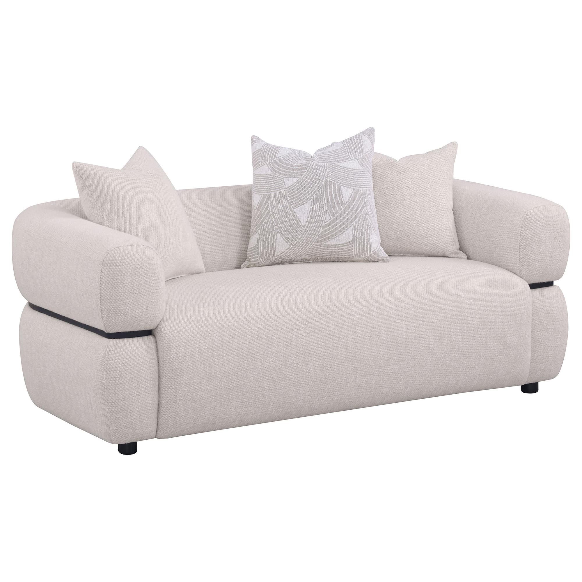 Jeanette 73-inch Fabric Upholstered Round Arm Loveseat Beige - Image 1