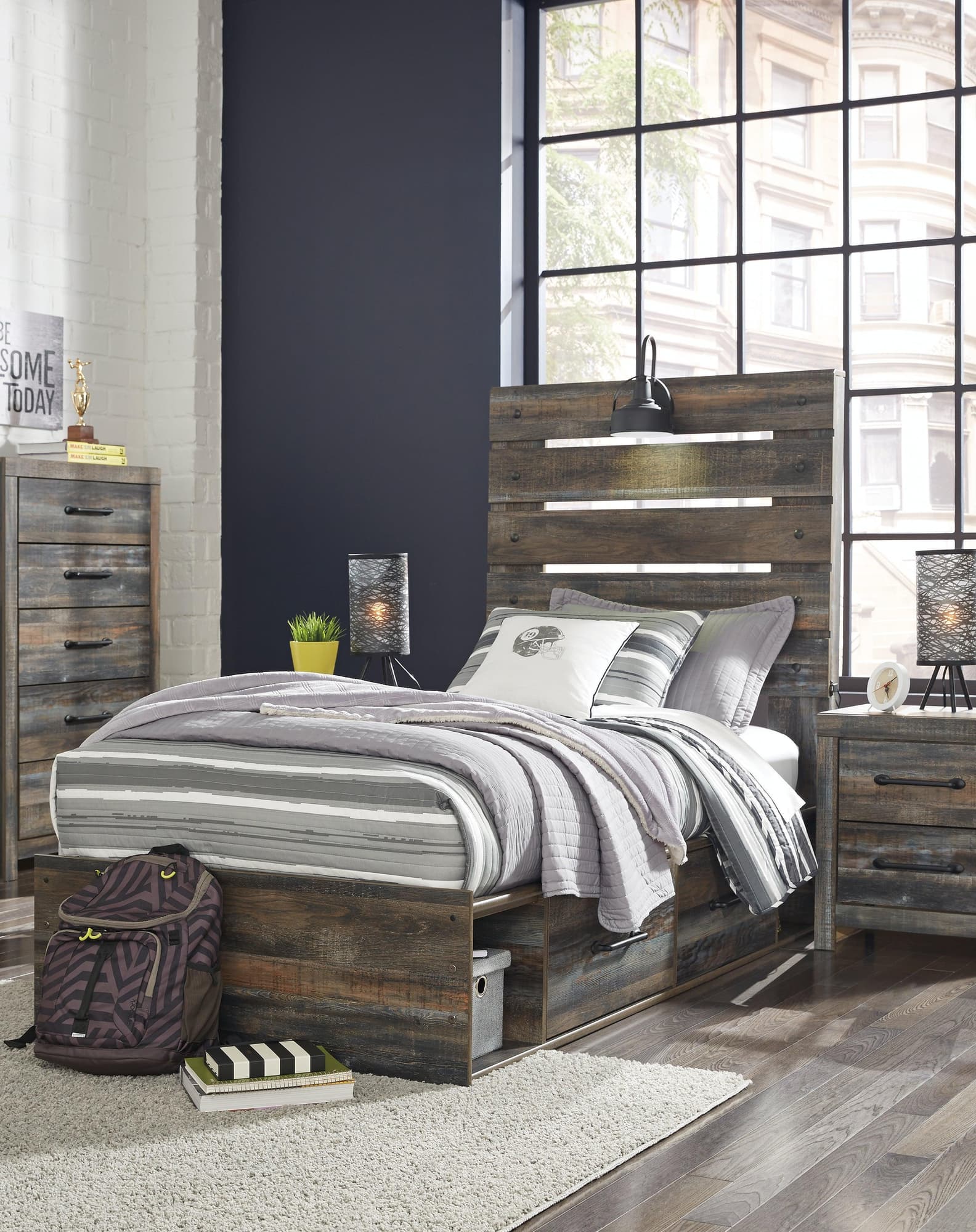 Drystan Multi Twin Panel Bed With 2 Storage Drawers - Image 1