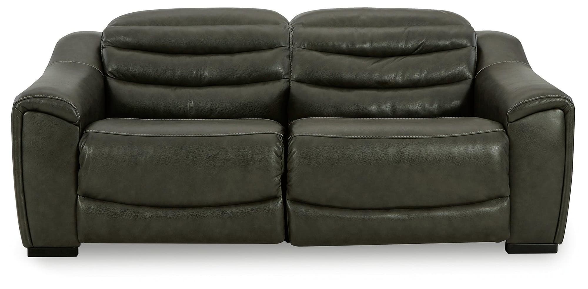 Center Line Dark Gray Leather 2-Piece Power Reclining Sectional Loveseat - Image 1
