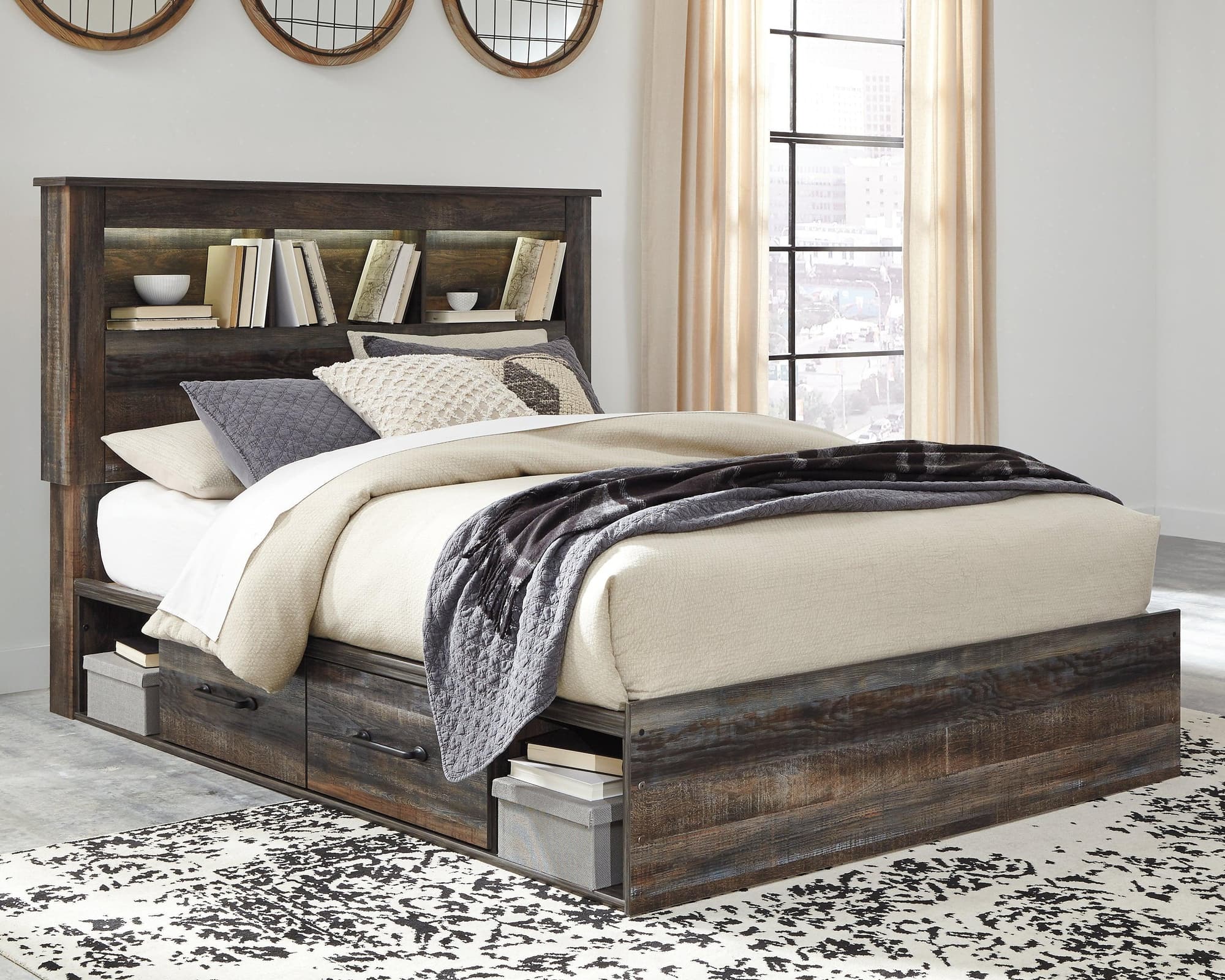 Drystan Multi Queen Bookcase Bed With 4 Storage Drawers - Image 1