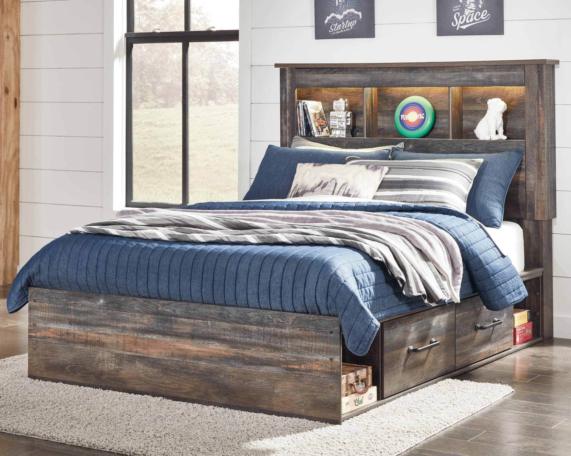 Drystan Multi Full Bookcase Bed With 2 Storage Drawers - Image 1