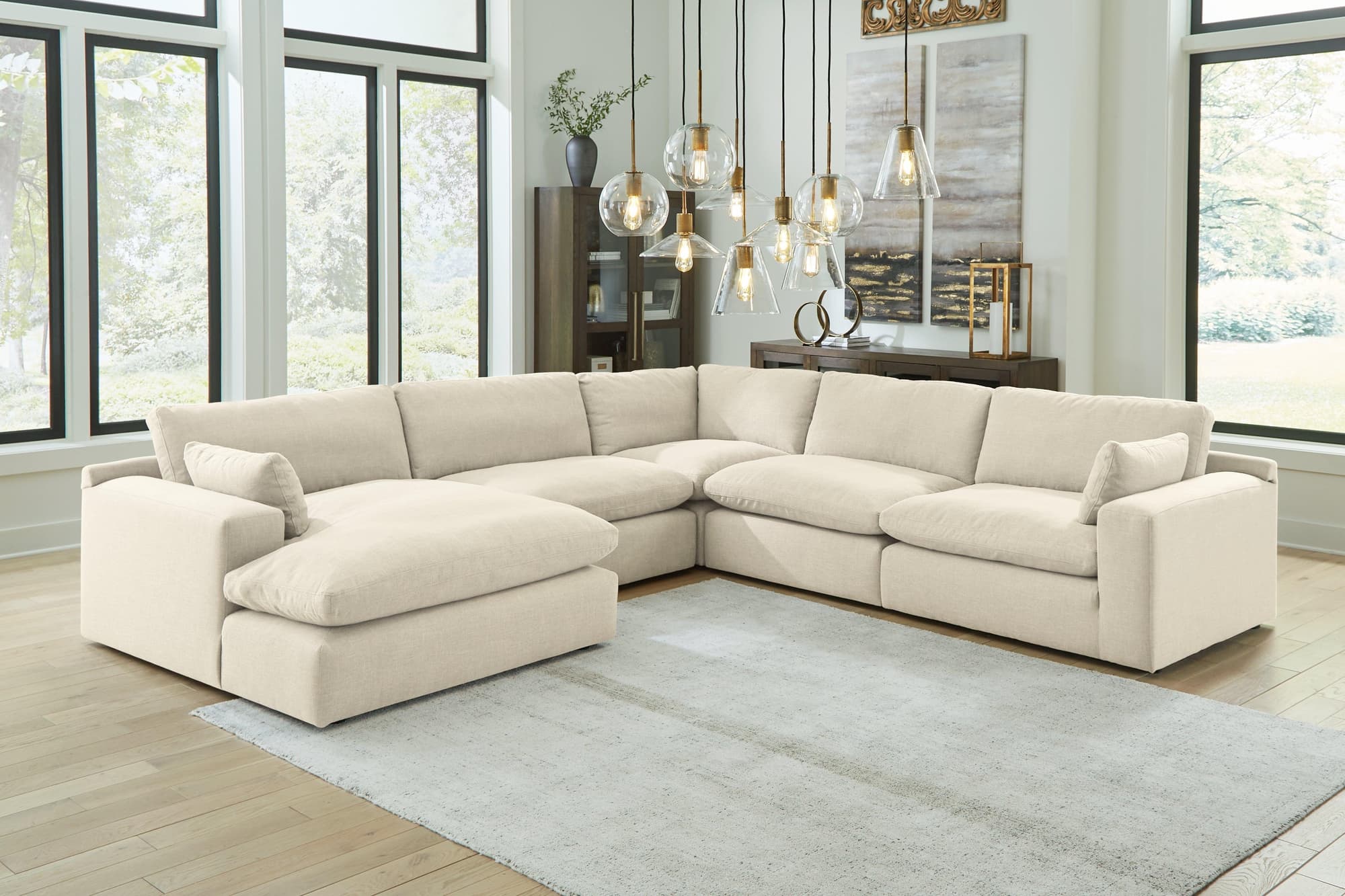 Elyza Linen Chenille 5-Piece Sectional With Chaise - Image 1