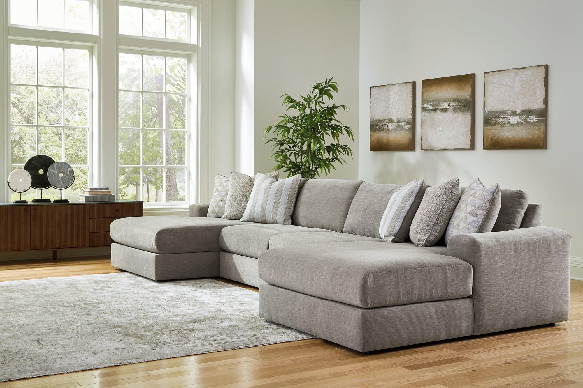 Avaliyah Ash Chenille 4-Piece Double Chaise Sectional - Image 1
