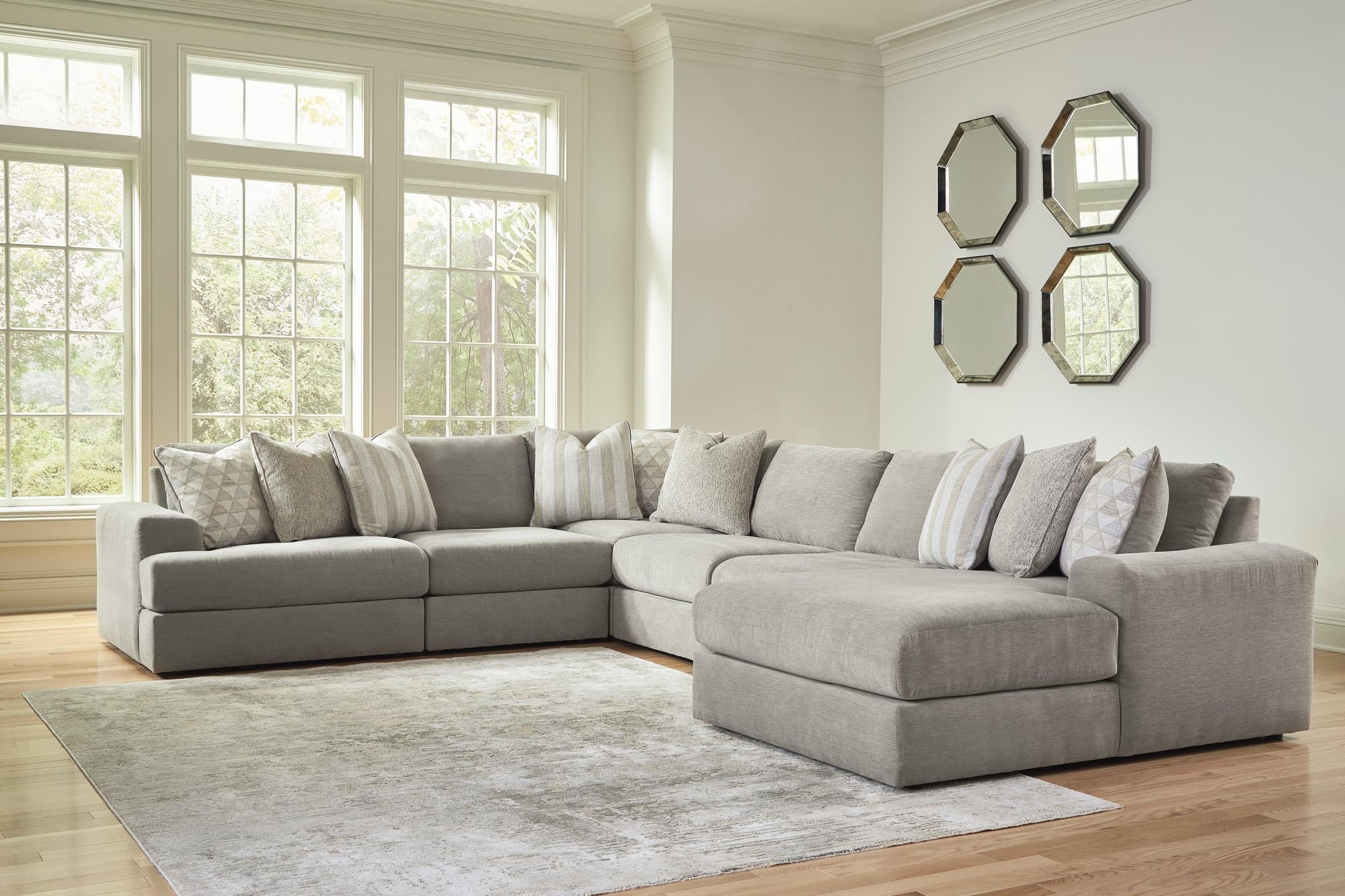 Avaliyah Ash Chenille 6-Piece Sectional With Chaise - Image 1
