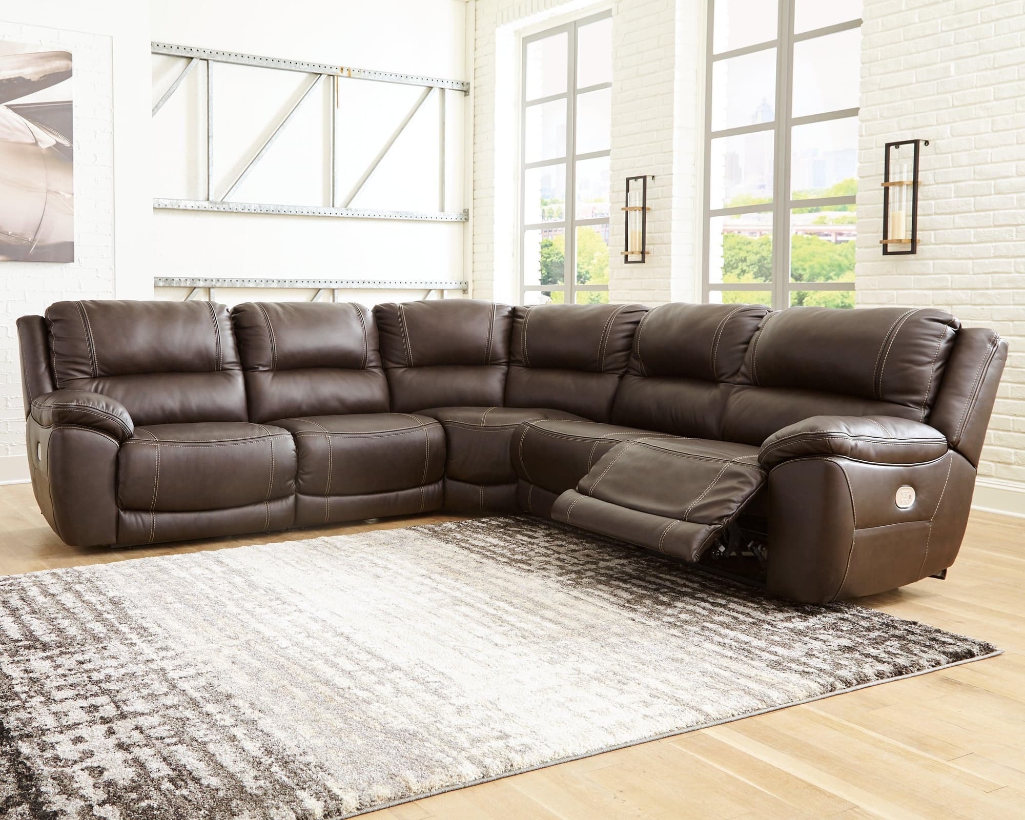 Dunleith Chocolate Leather 5-Piece Power Reclining Sectional - Image 1