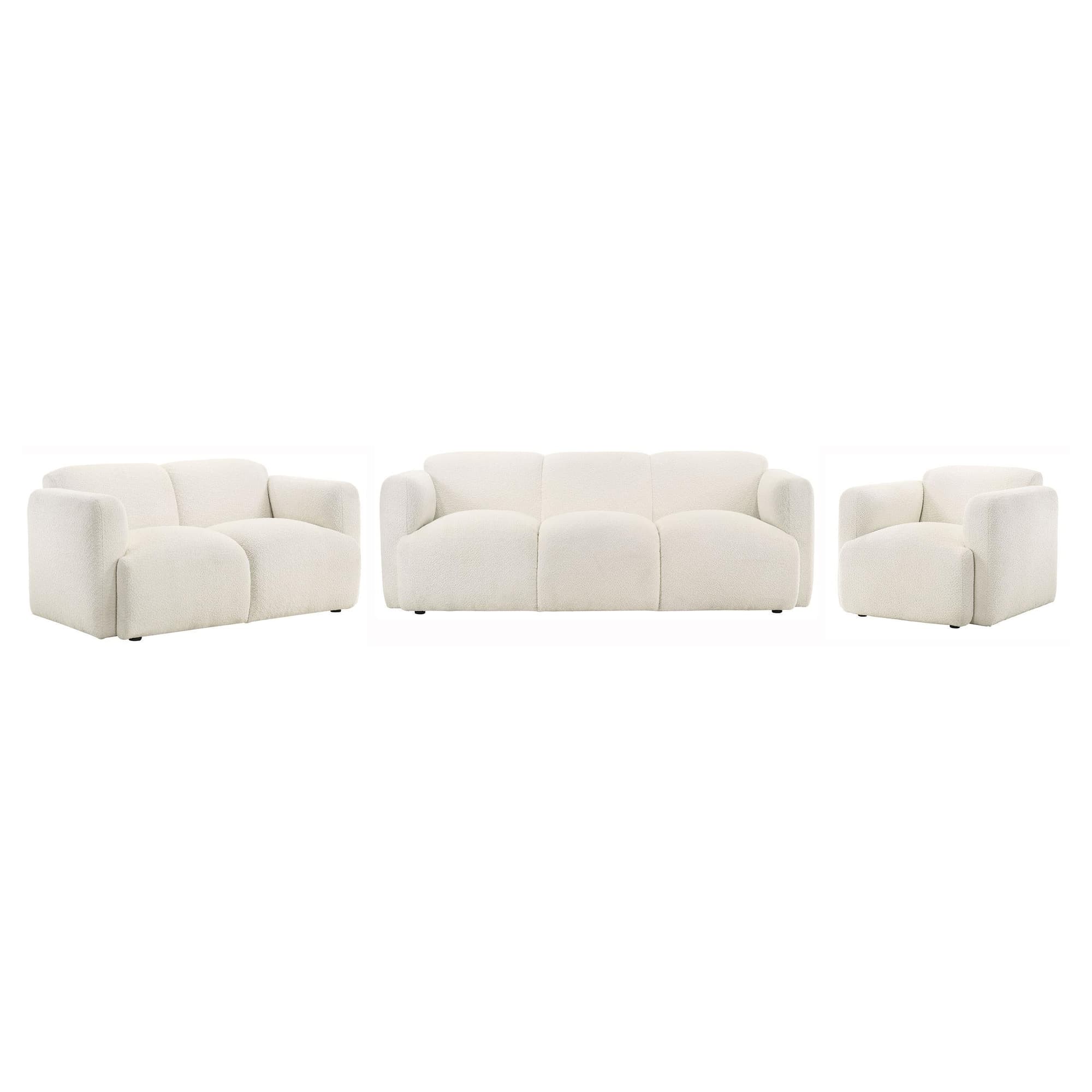 Dorset 3-piece Upholstered Round Track Arm Sofa Set White - Image 1
