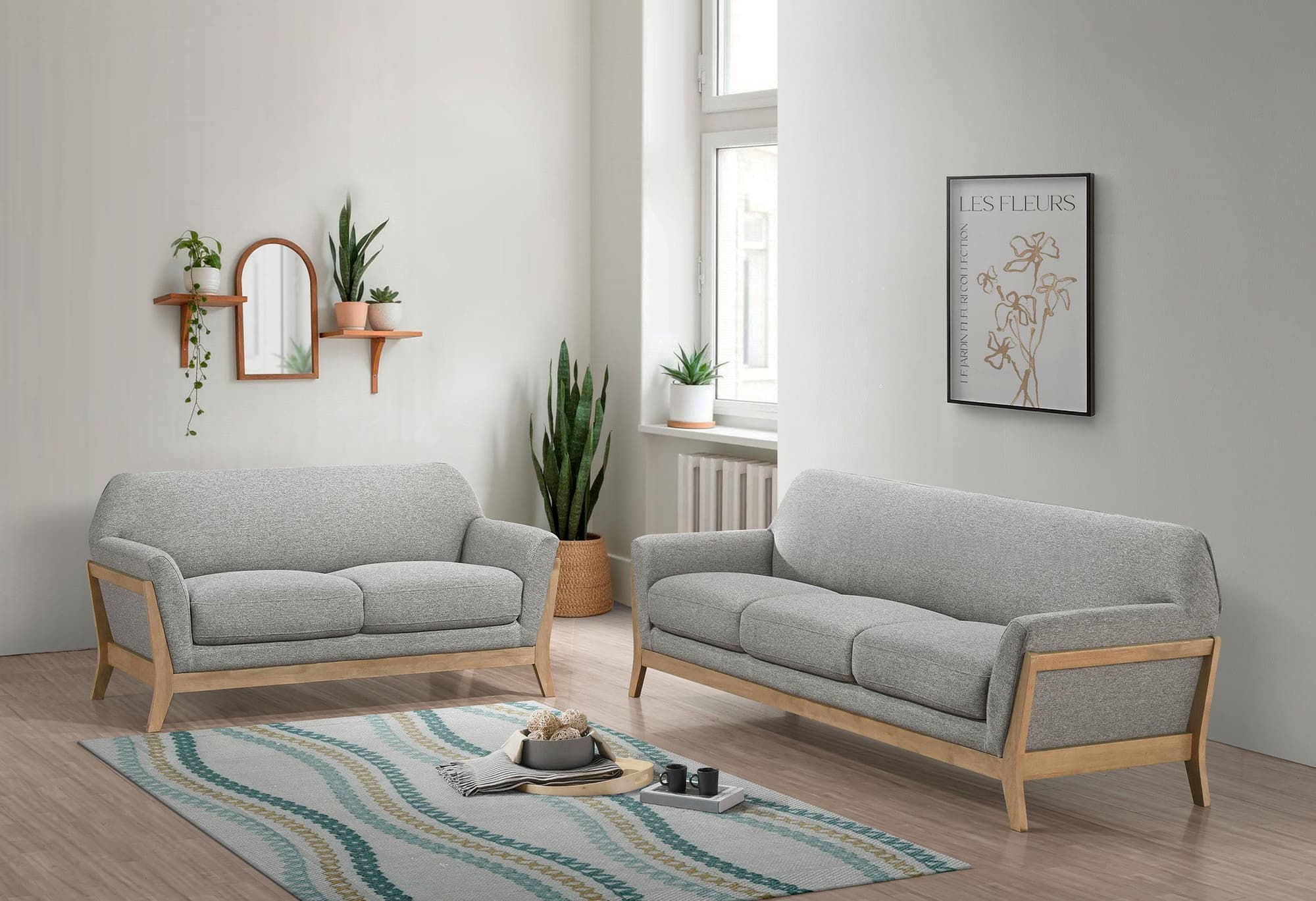 Vaughn 2-piece Fabric Upholstered Flared Arm Sofa Set Grey - Image 1