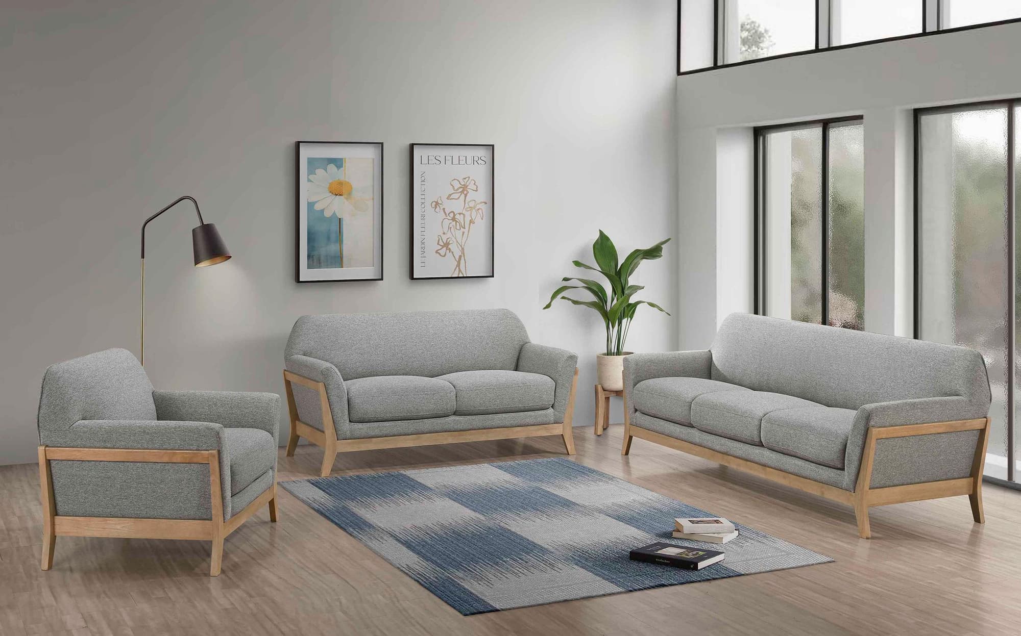 Vaughn 3-piece Fabric Upholstered Flared Arm Sofa Set Grey - Image 1