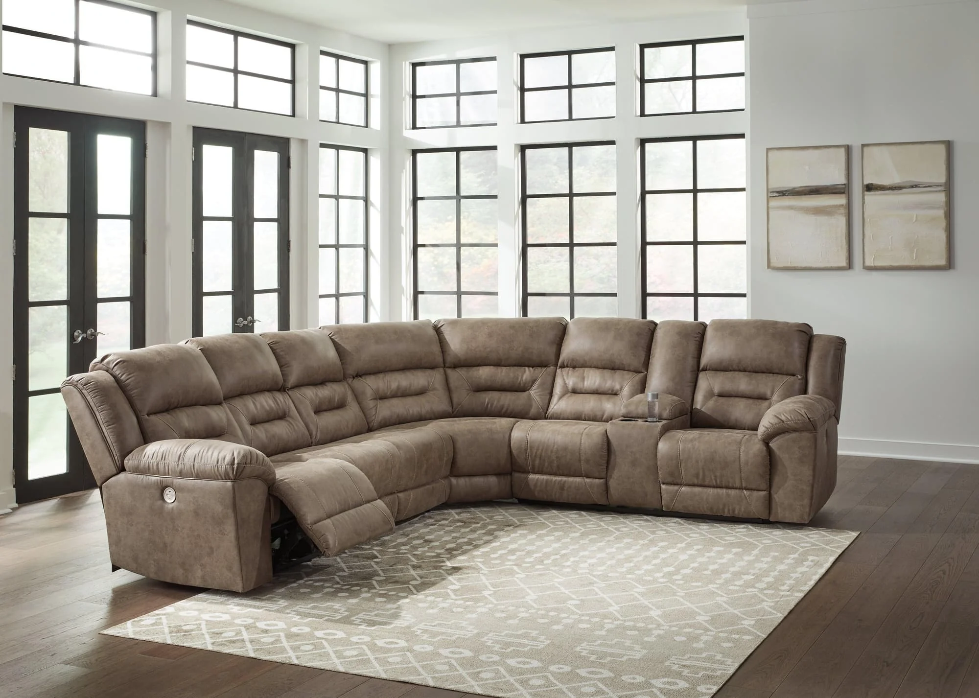 Ravenel Fossil Faux Leather 4-Piece Power Reclining Sectional - Image 1