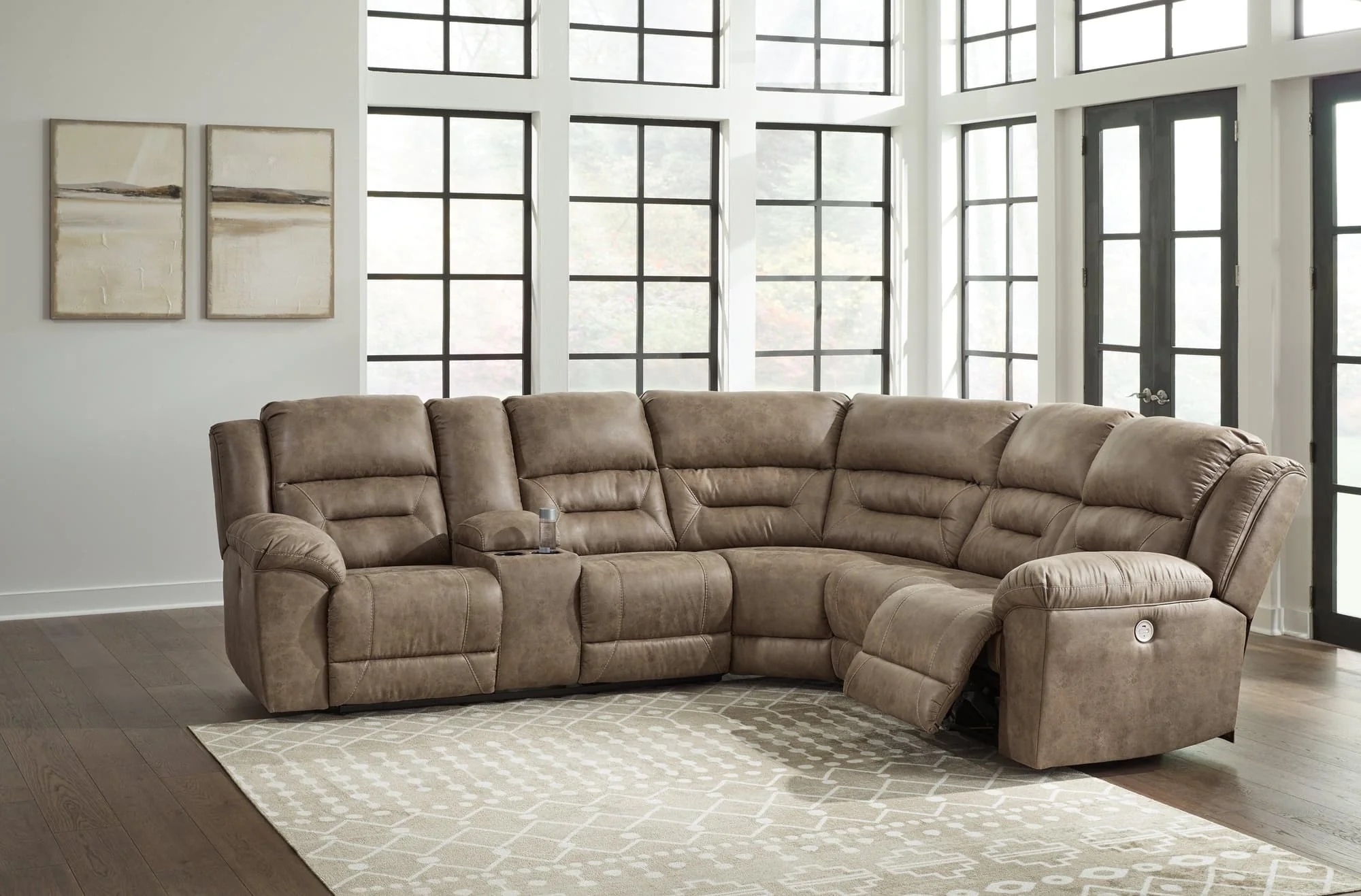 Ravenel Fossil Faux Leather 3-Piece Power Reclining Sectional - Image 1
