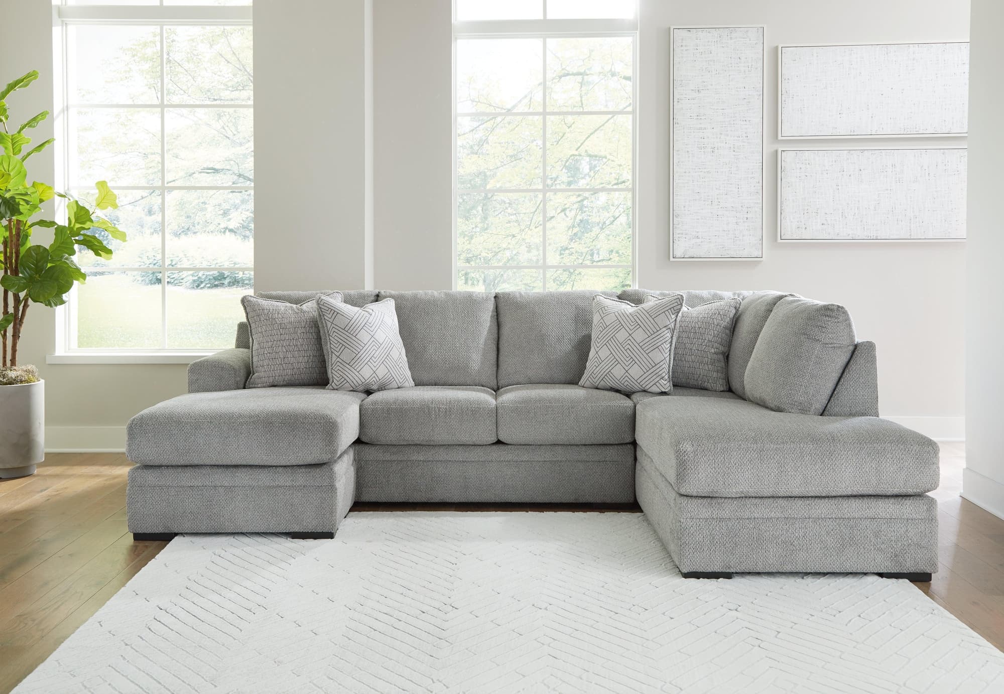Casselbury Cement Velvet 2-Piece Sectional With Chaise - Image 1