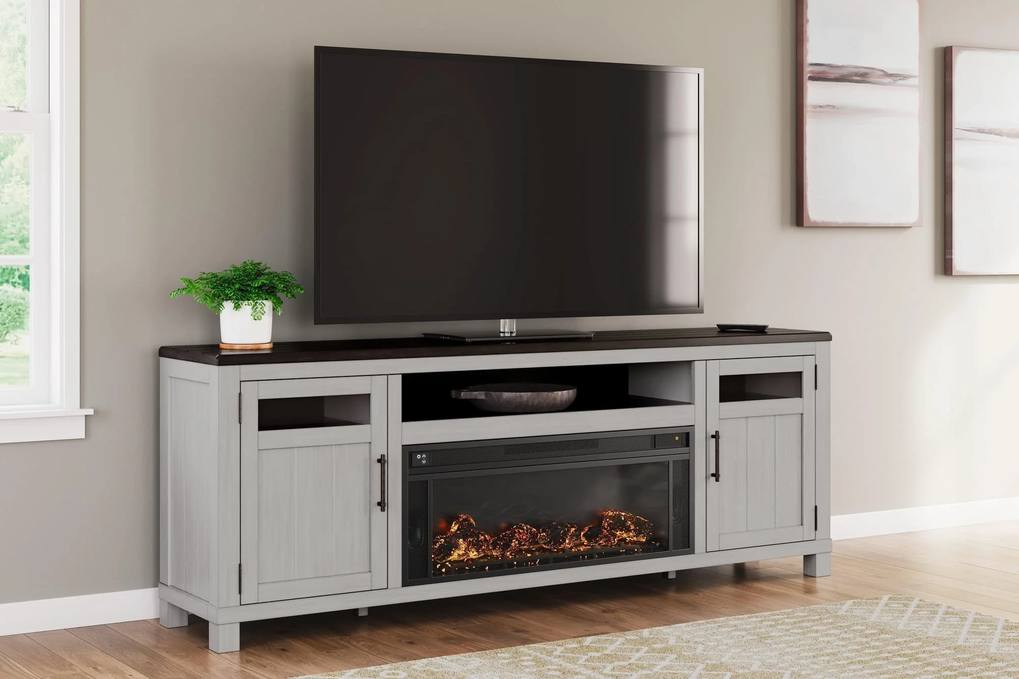 Darborn Gray Brown 88″ Tv Stand With Electric Fireplace