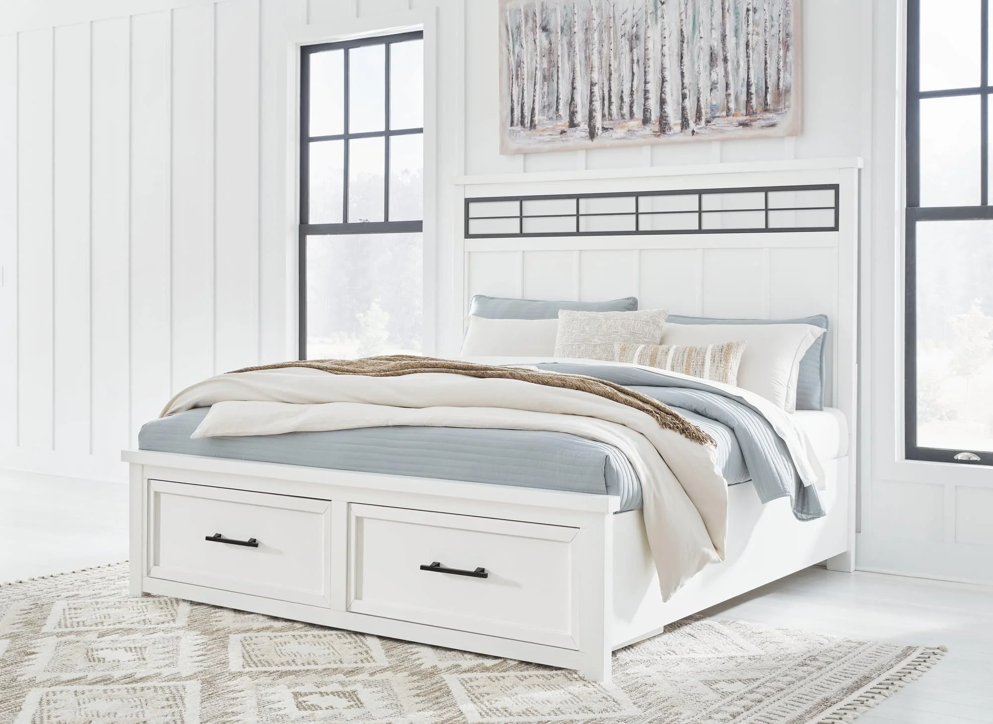 Ashbryn White Natural King Panel Storage Bed - Image 1