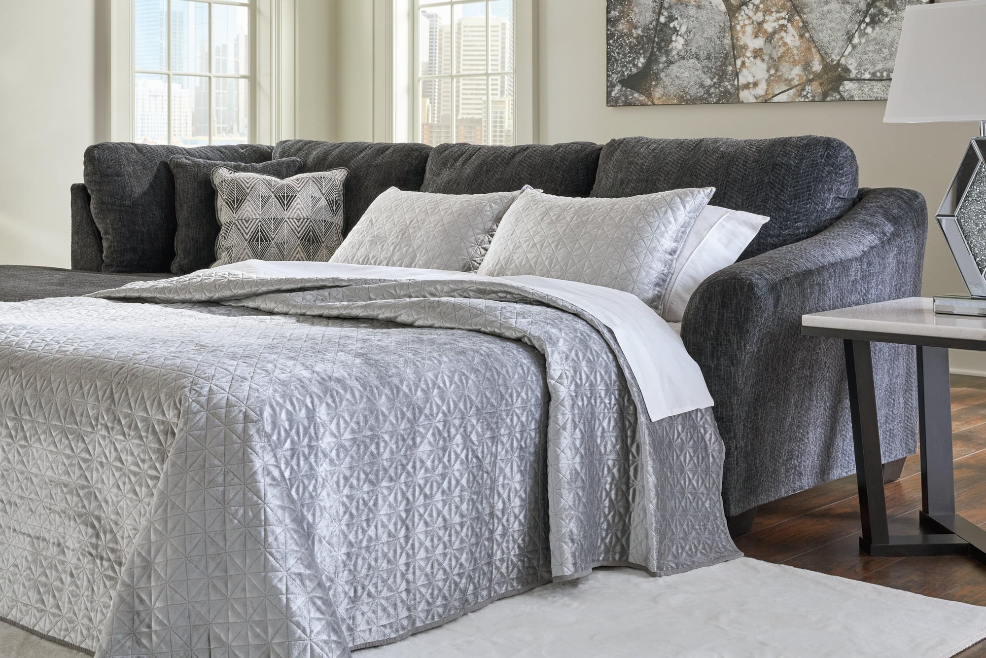 Biddeford Ebony Velvet 2-Piece Sleeper Sectional With Chaise - Image 1