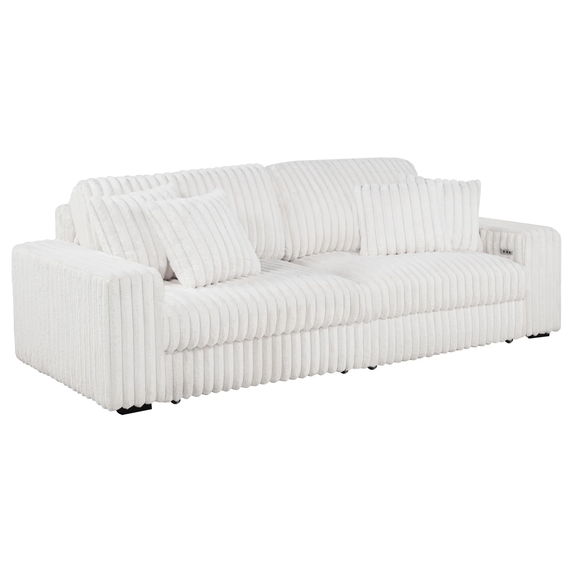 Jacana Corduroy Upholstered Dual Power Chaise Sofa Ivory - Image 1