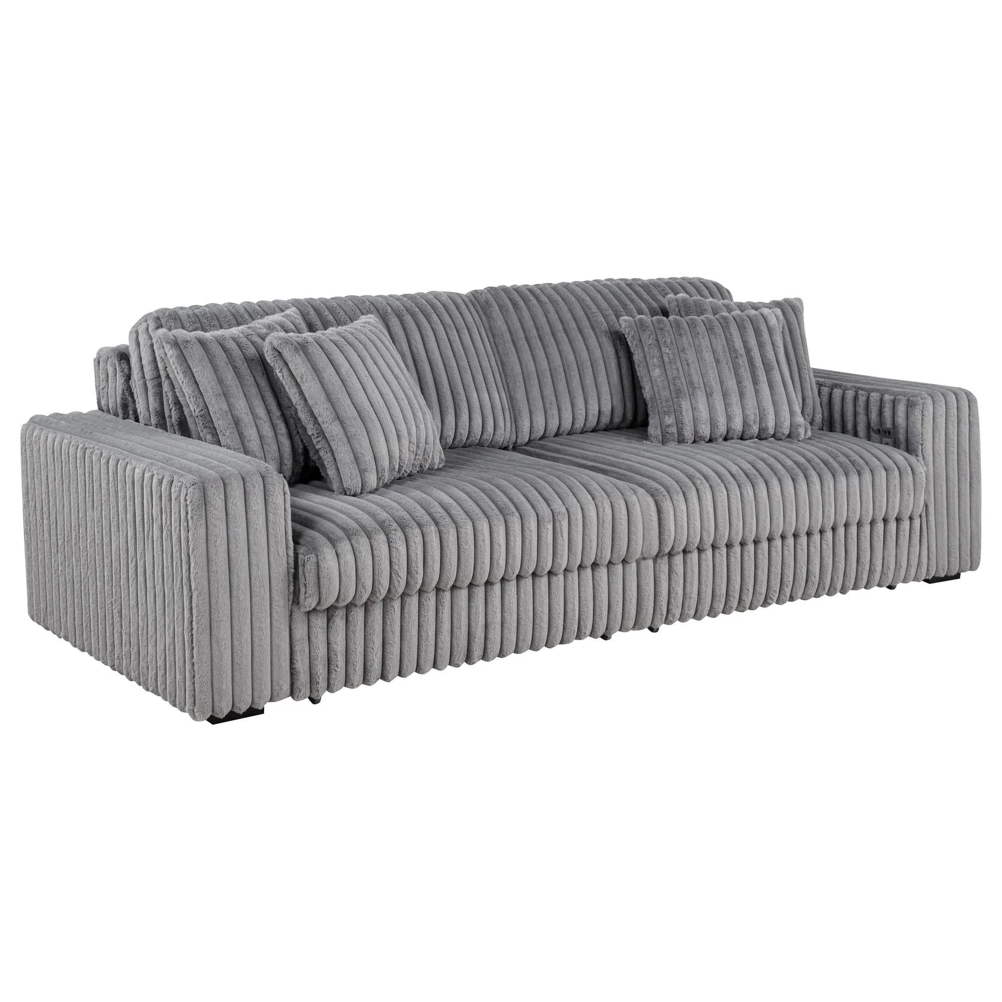 Jacana Corduroy Upholstered Dual Power Chaise Sofa Grey - Image 1