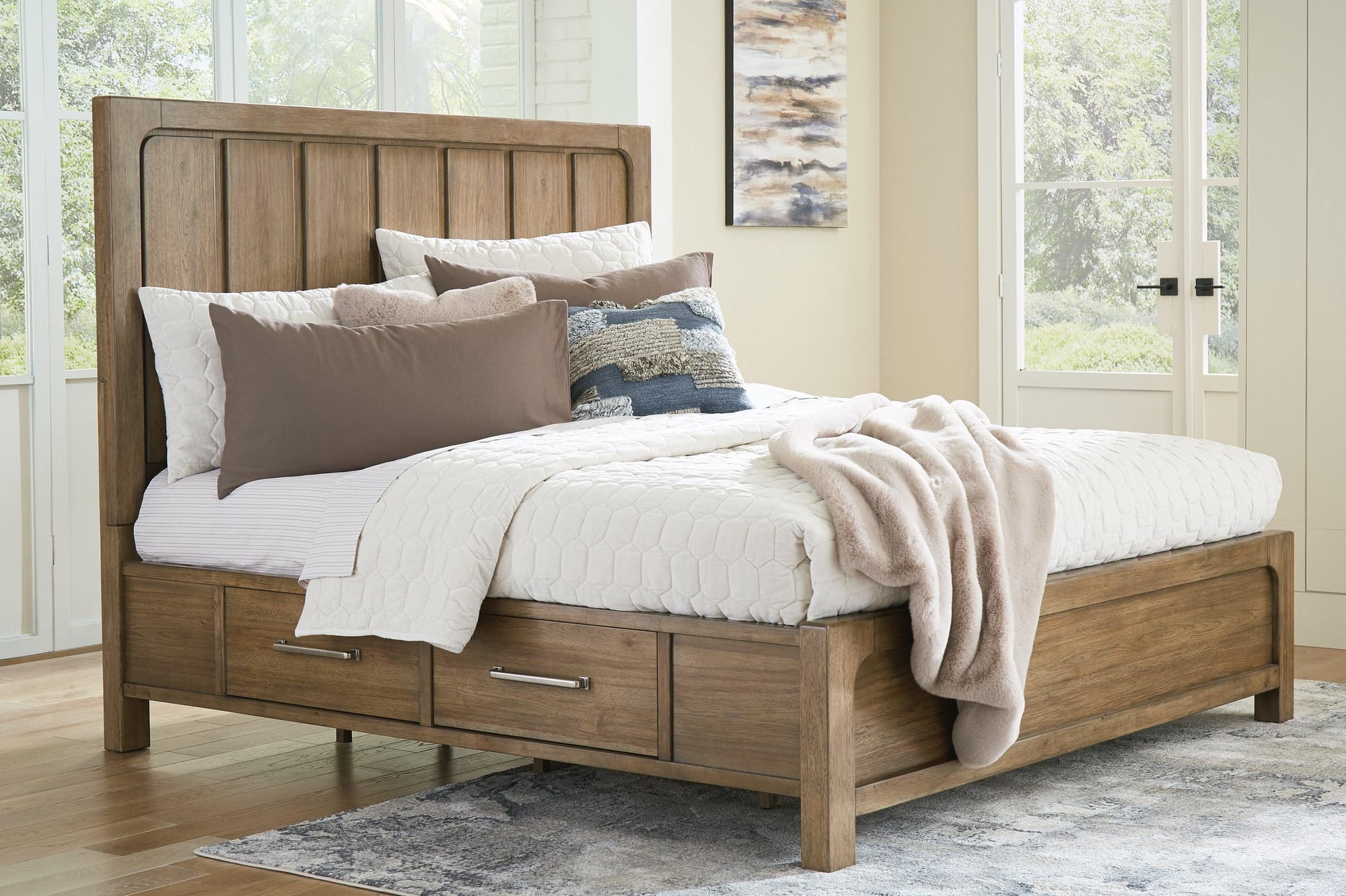 Cabalynn Light Brown Queen Panel Bed With Storage - Image 1