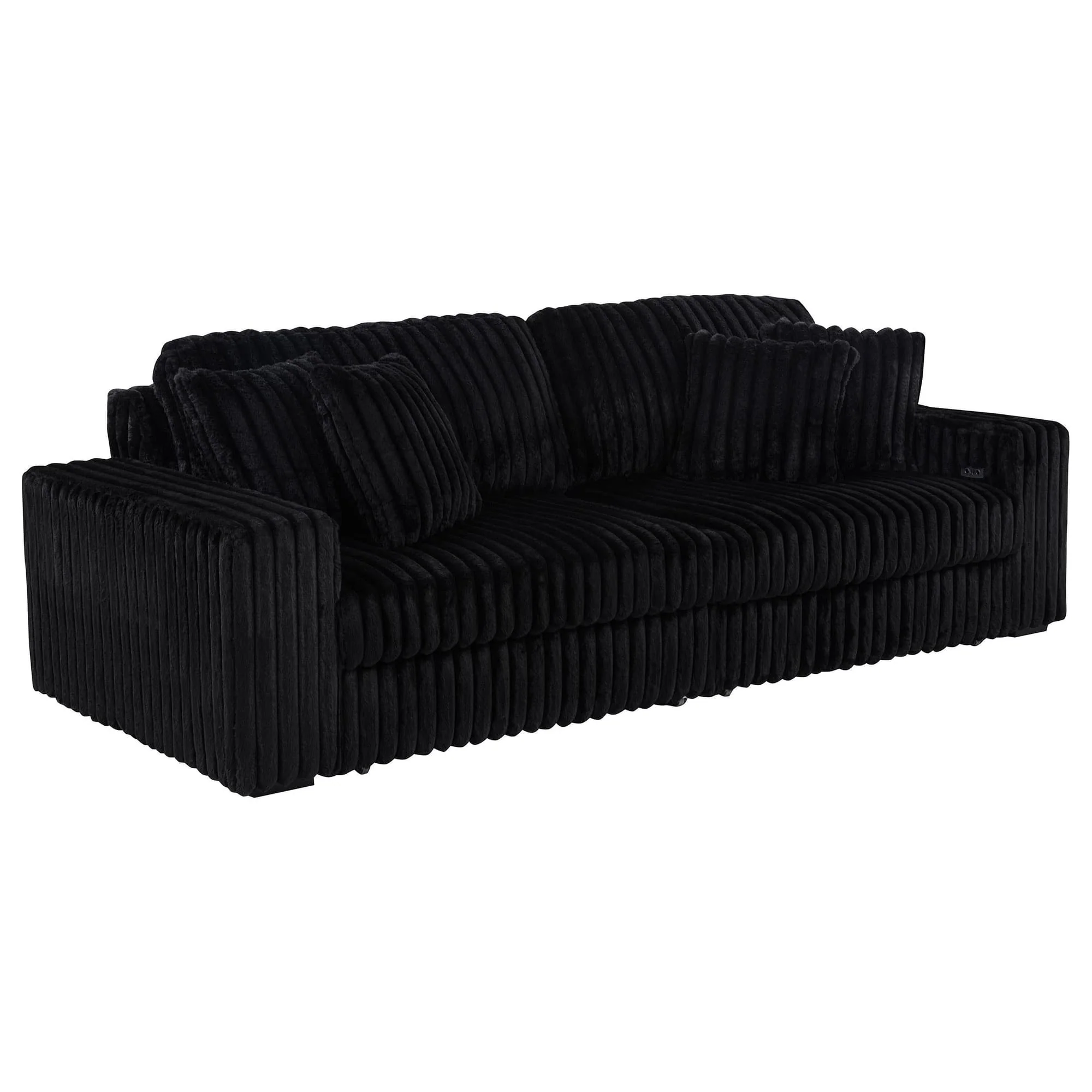 Jacana Corduroy Upholstered Dual Power Chaise Sofa Black - Image 1