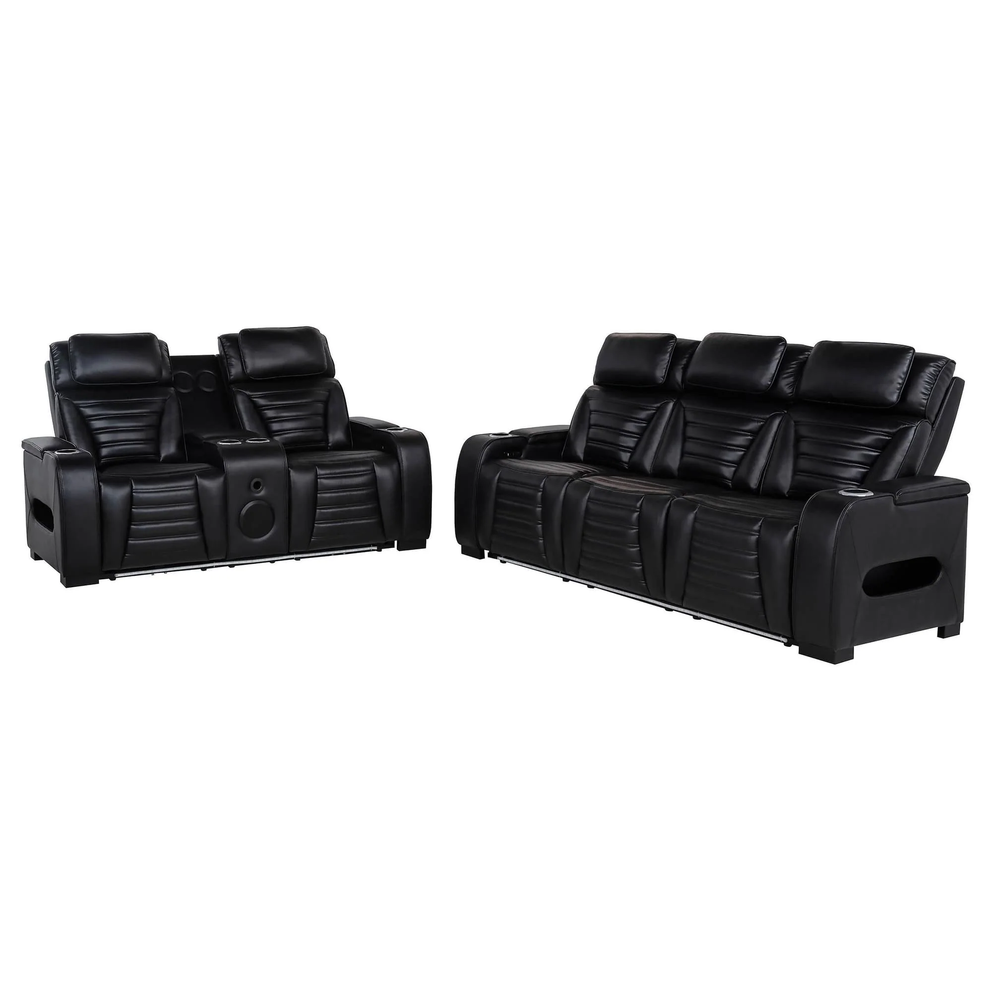 Zuma 2-piece Faux Leather Dual Power LED Sofa Set Black - Image 1