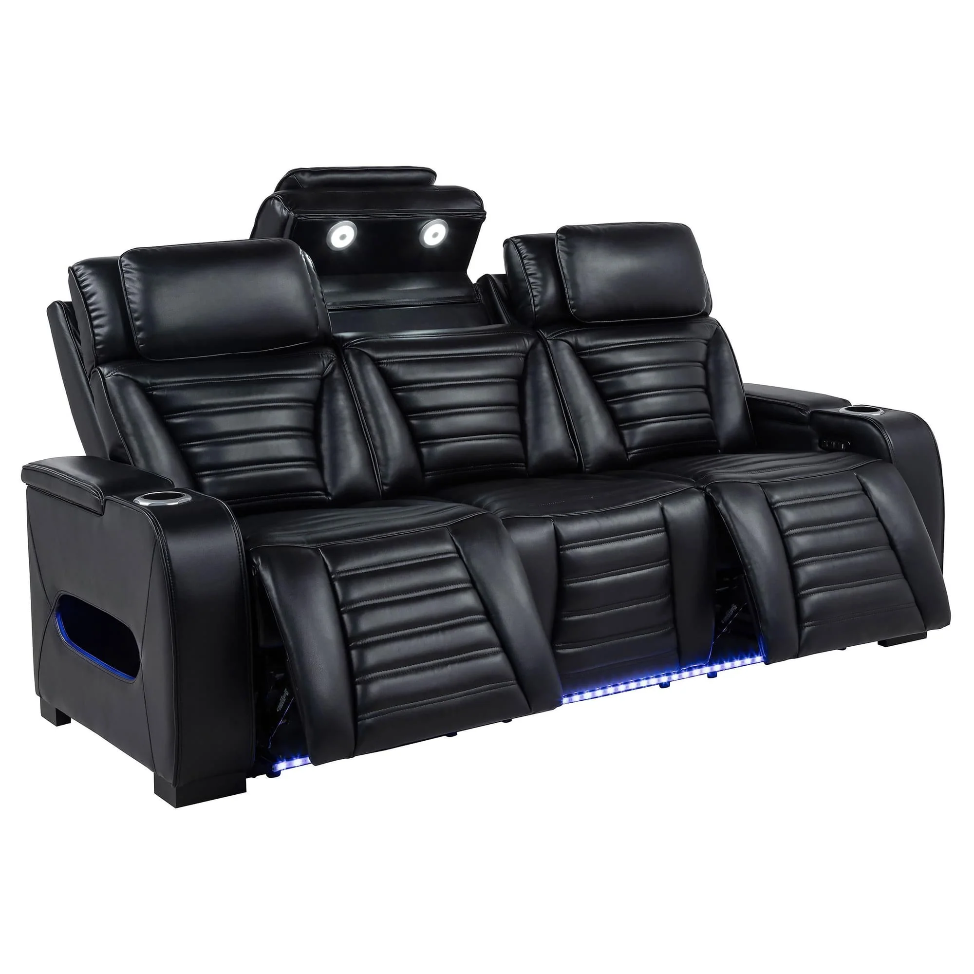 Zuma Faux Leather Dual Power Reclining LED Sofa Black - Image 1