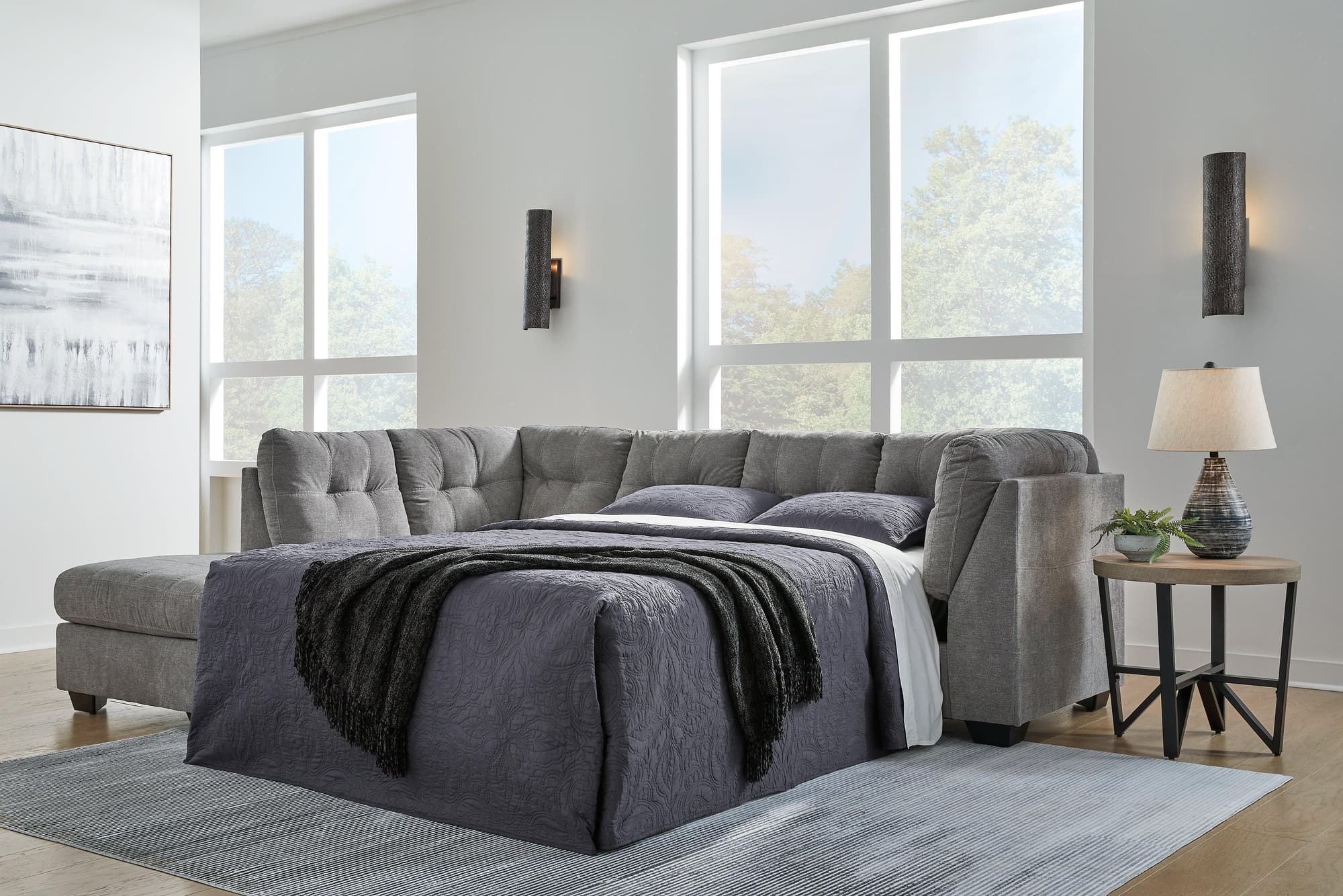 Marleton Gray Microfiber 2-Piece Sleeper Sectional With Chaise - Image 1