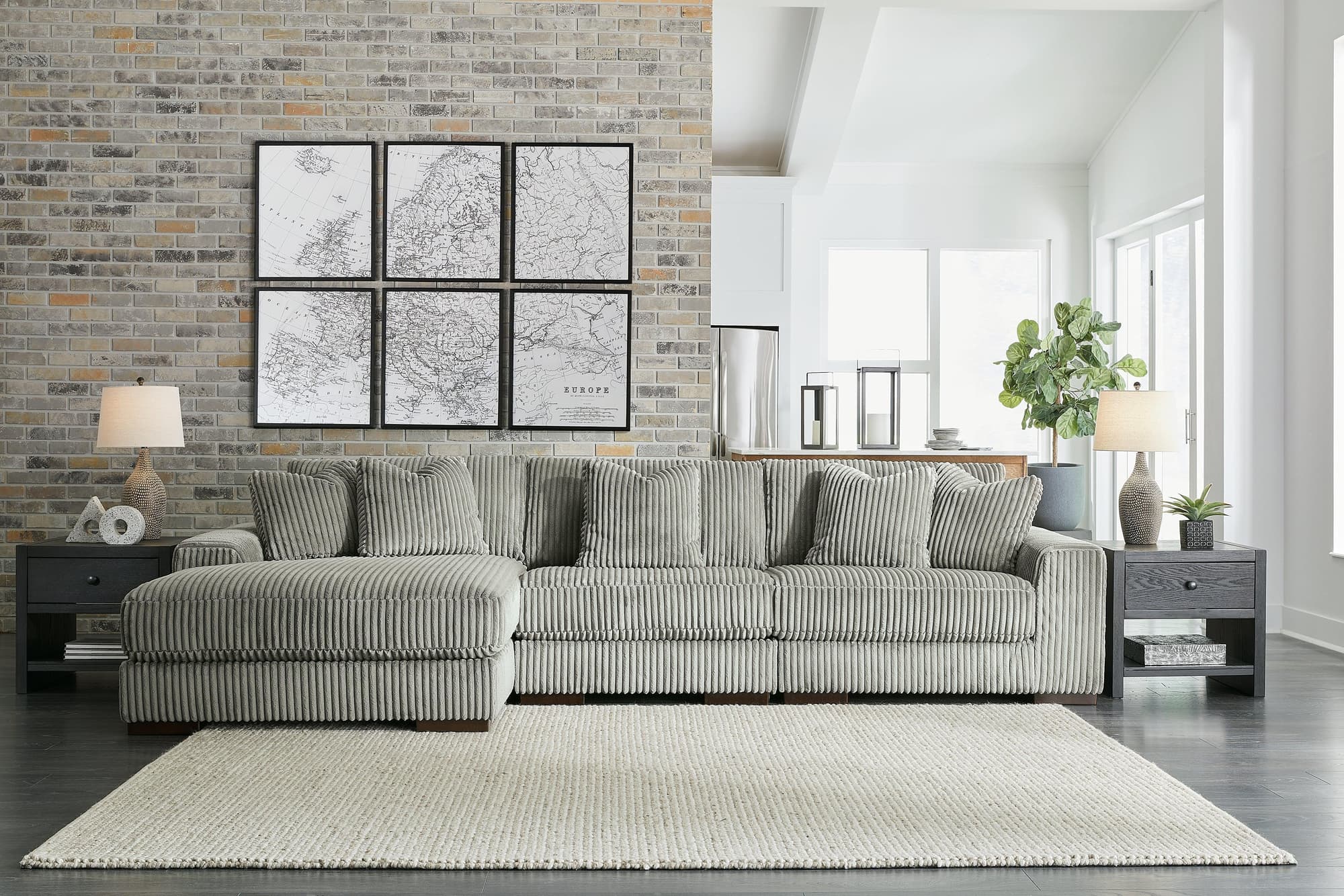 Lindyn Fog Velvet 3-Piece Sectional With Chaise - Image 1