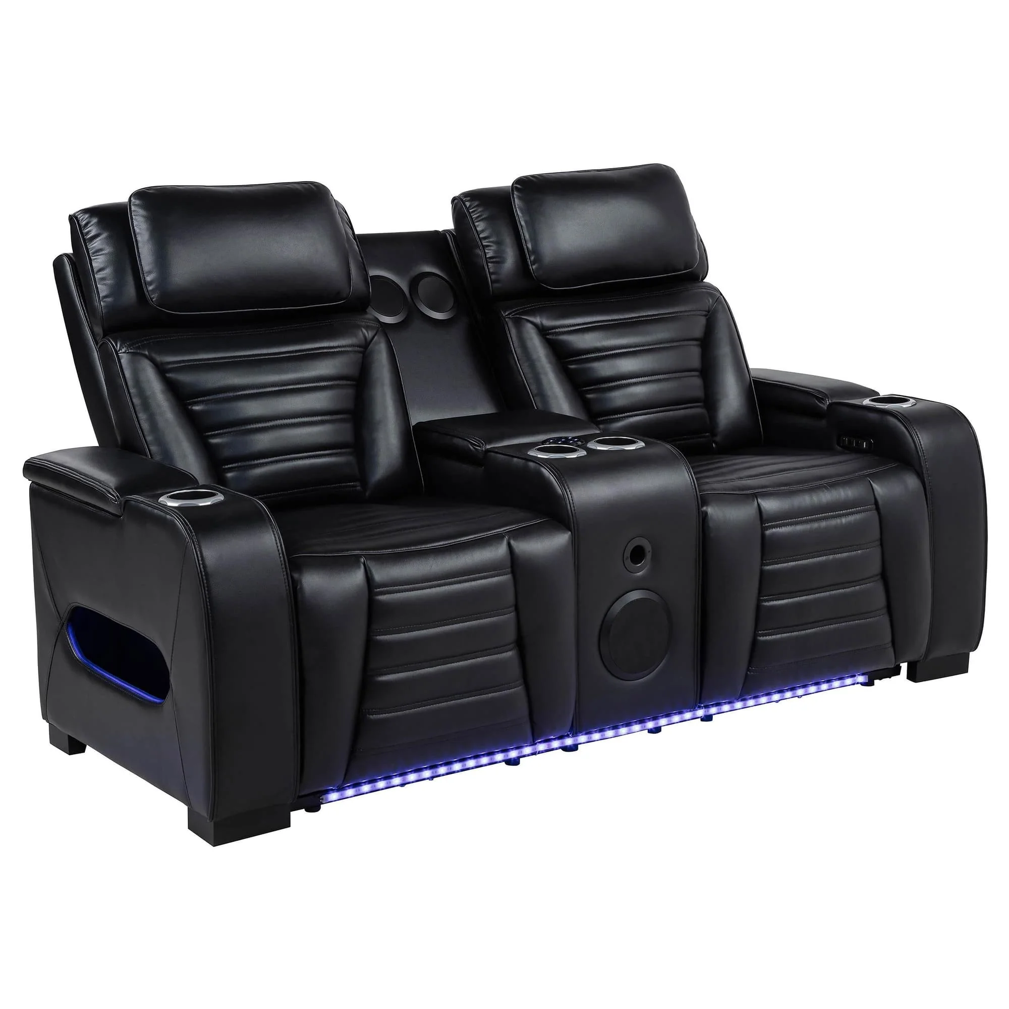 Zuma Faux Leather Dual Power Reclining LED Loveseat Black - Image 1