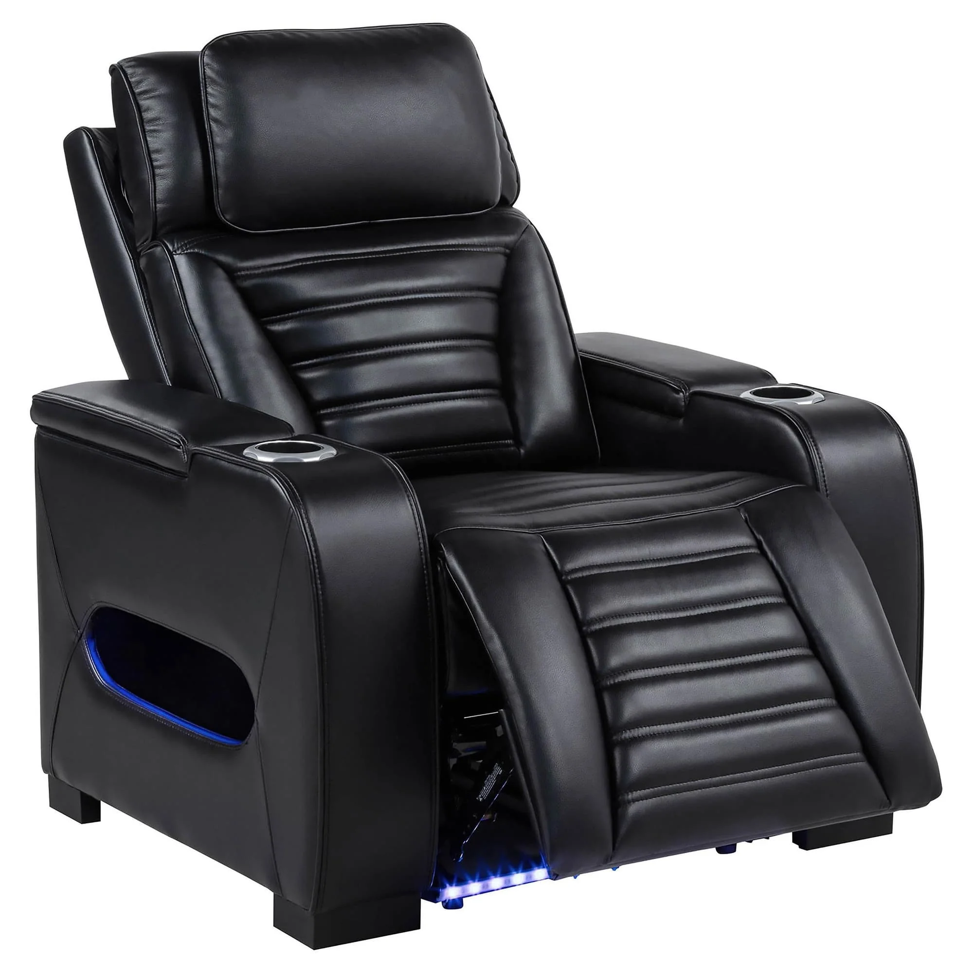 Zuma Faux Leather Upholstered Dual Power LED Recliner Black - Image 1