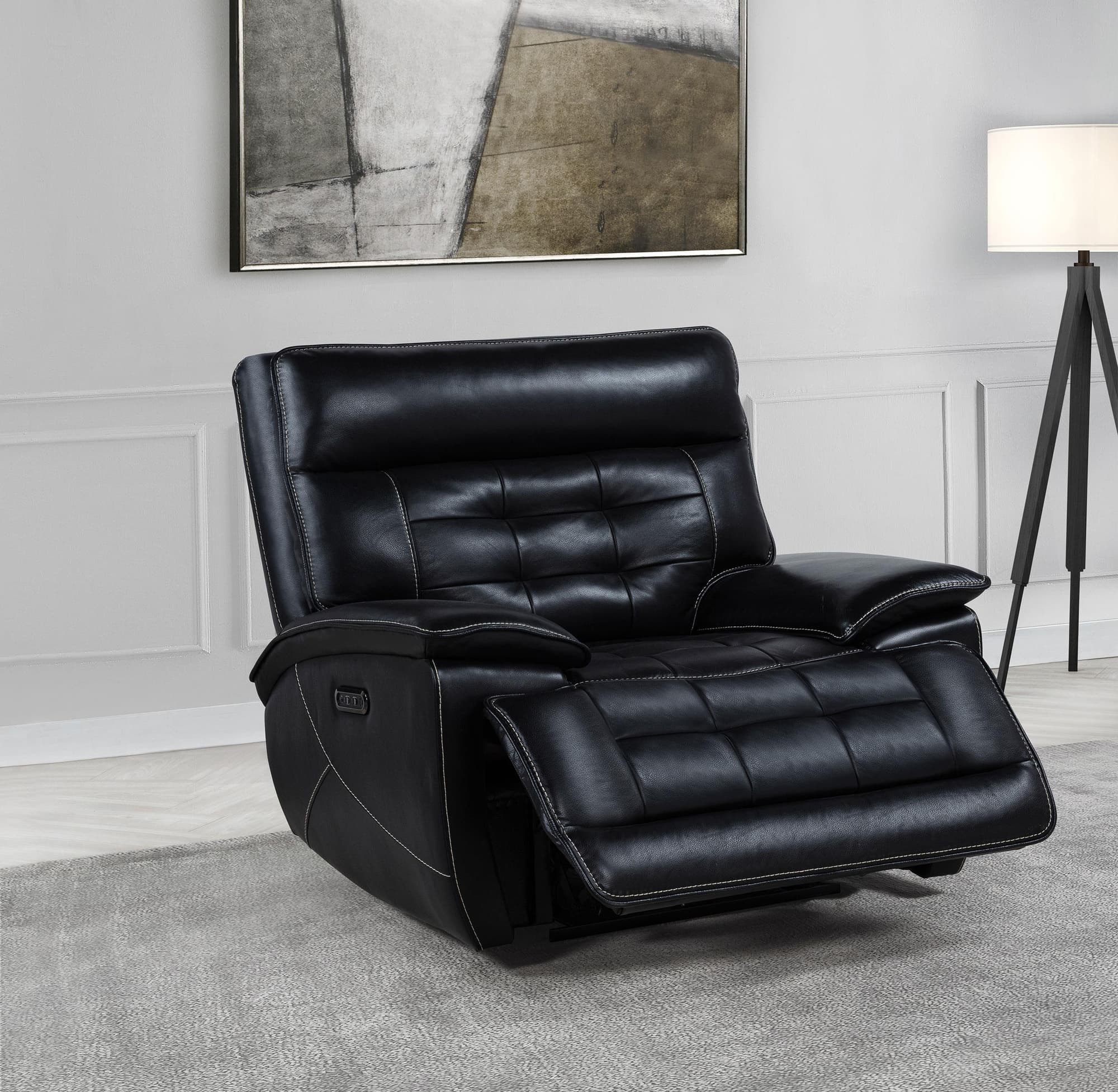 Hewitt Leather Upholstered Dual Power Recliner Chair Black - Image 1