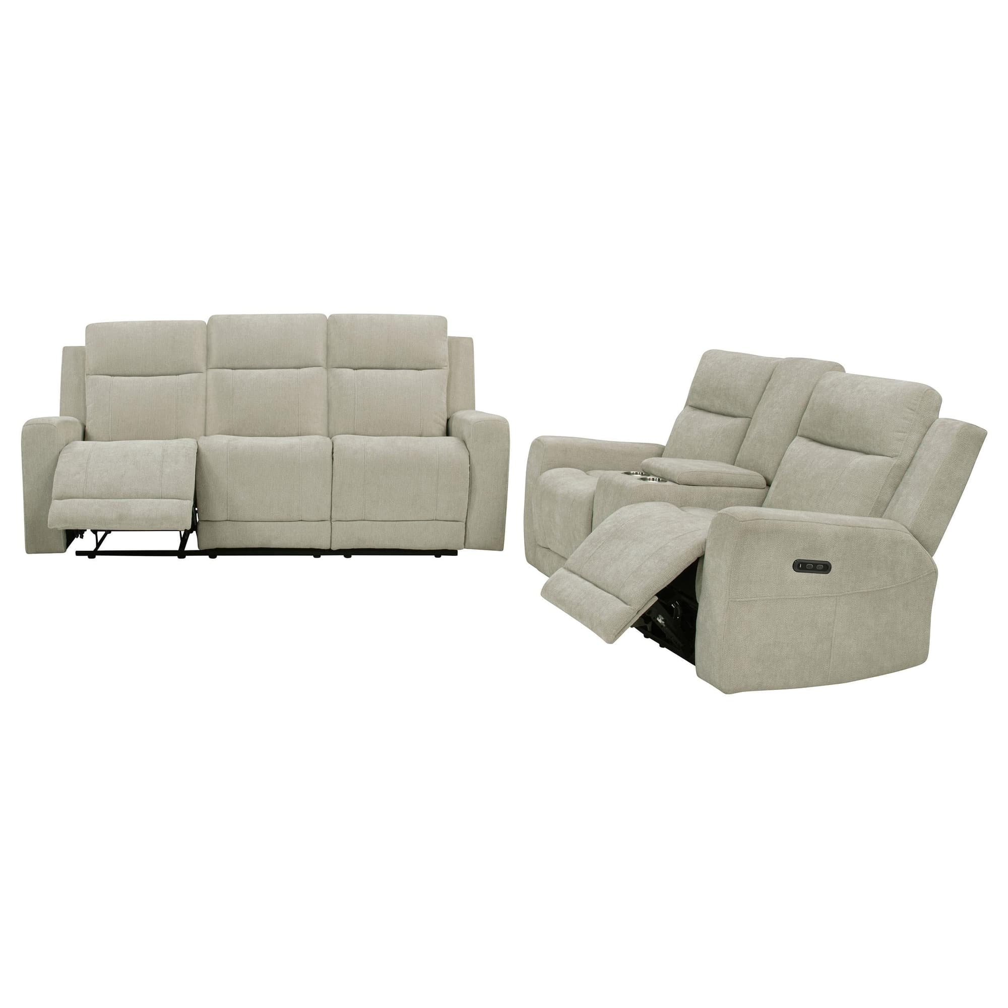 Kennett 2-piece Chenille Power Reclining Sofa Set Ivory - Image 1