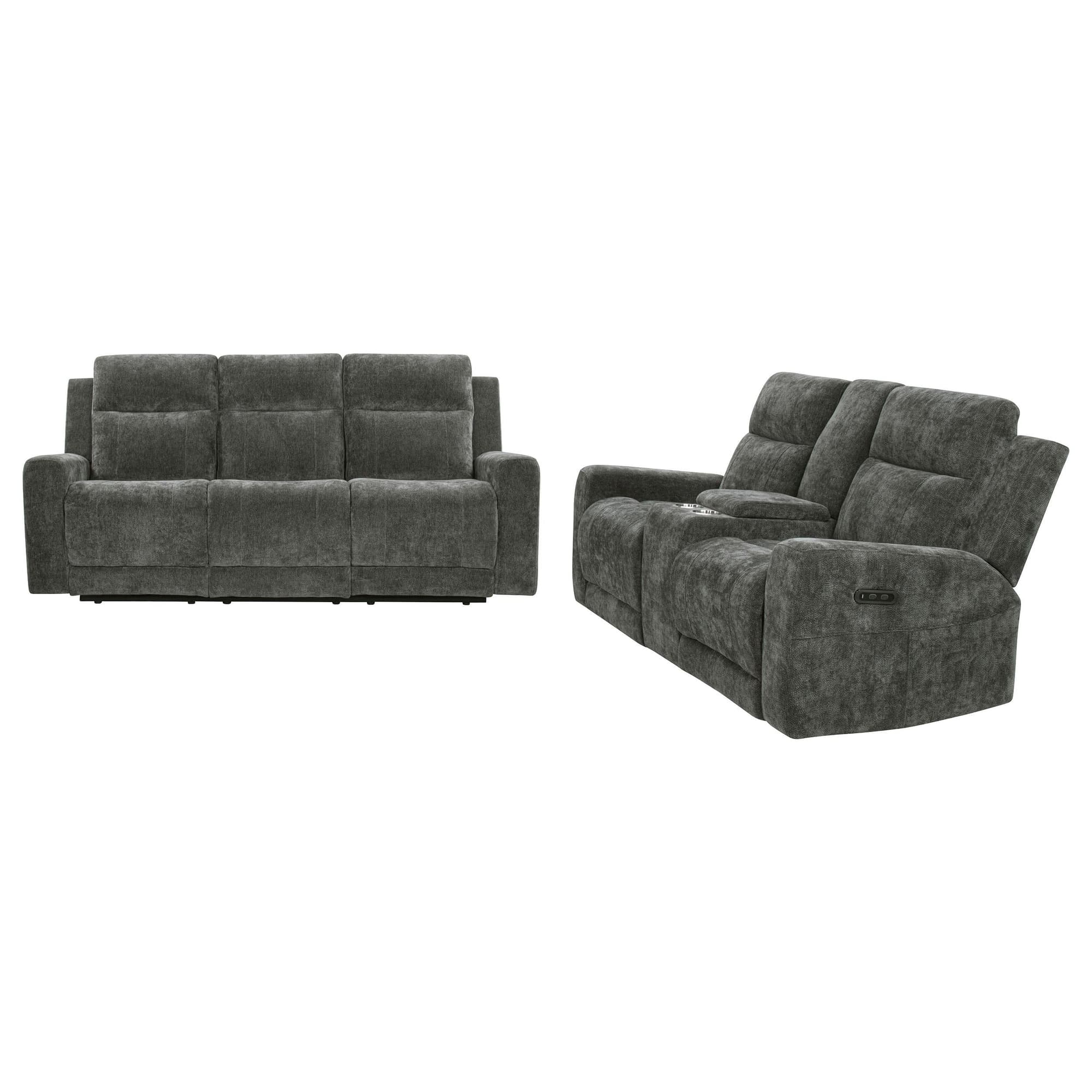 Kennett 2-piece Chenille Power Reclining Sofa Set Dark Grey - Image 1