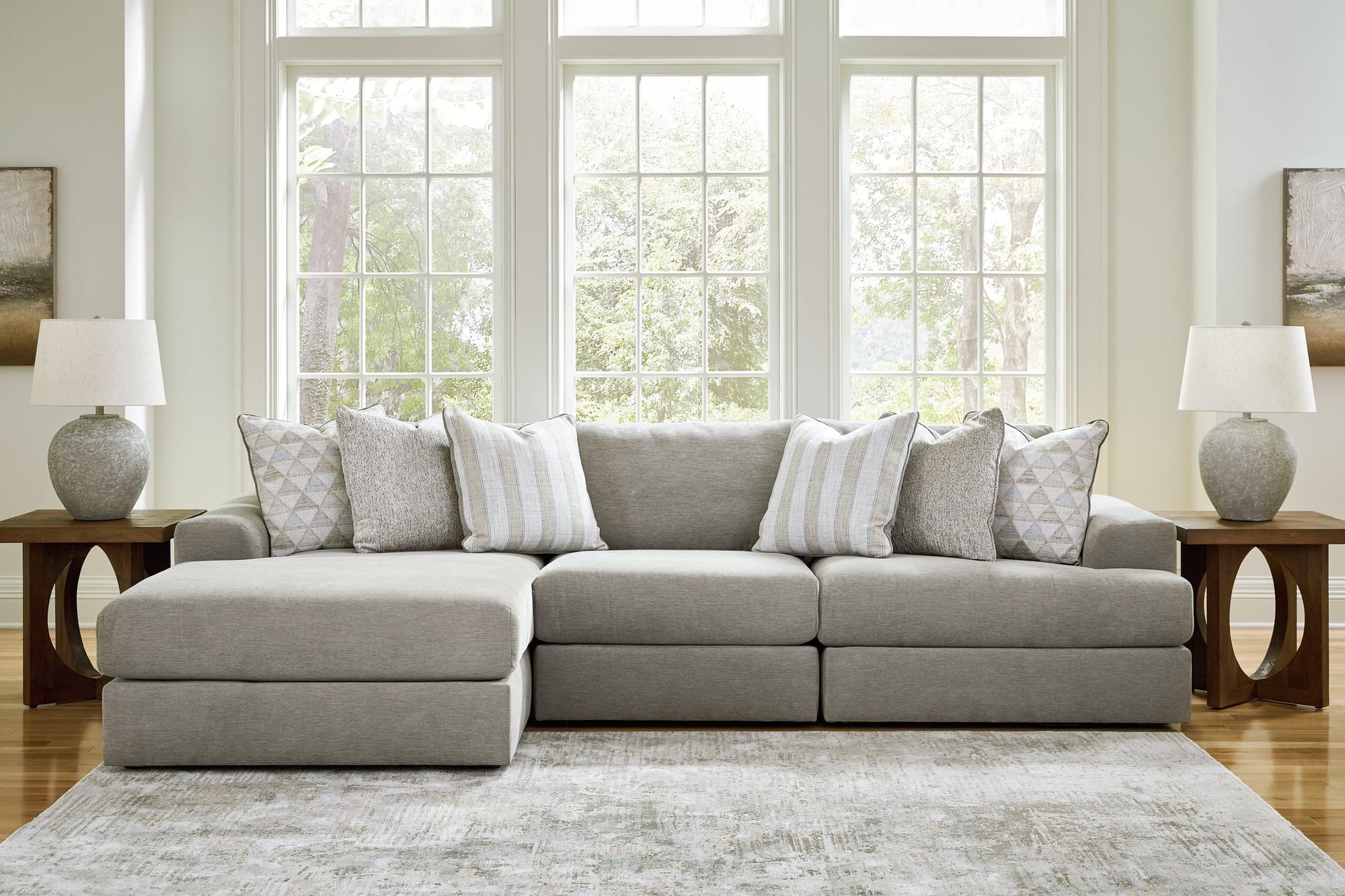 Avaliyah Ash Chenille 3-Piece Sectional With Chaise - Image 1