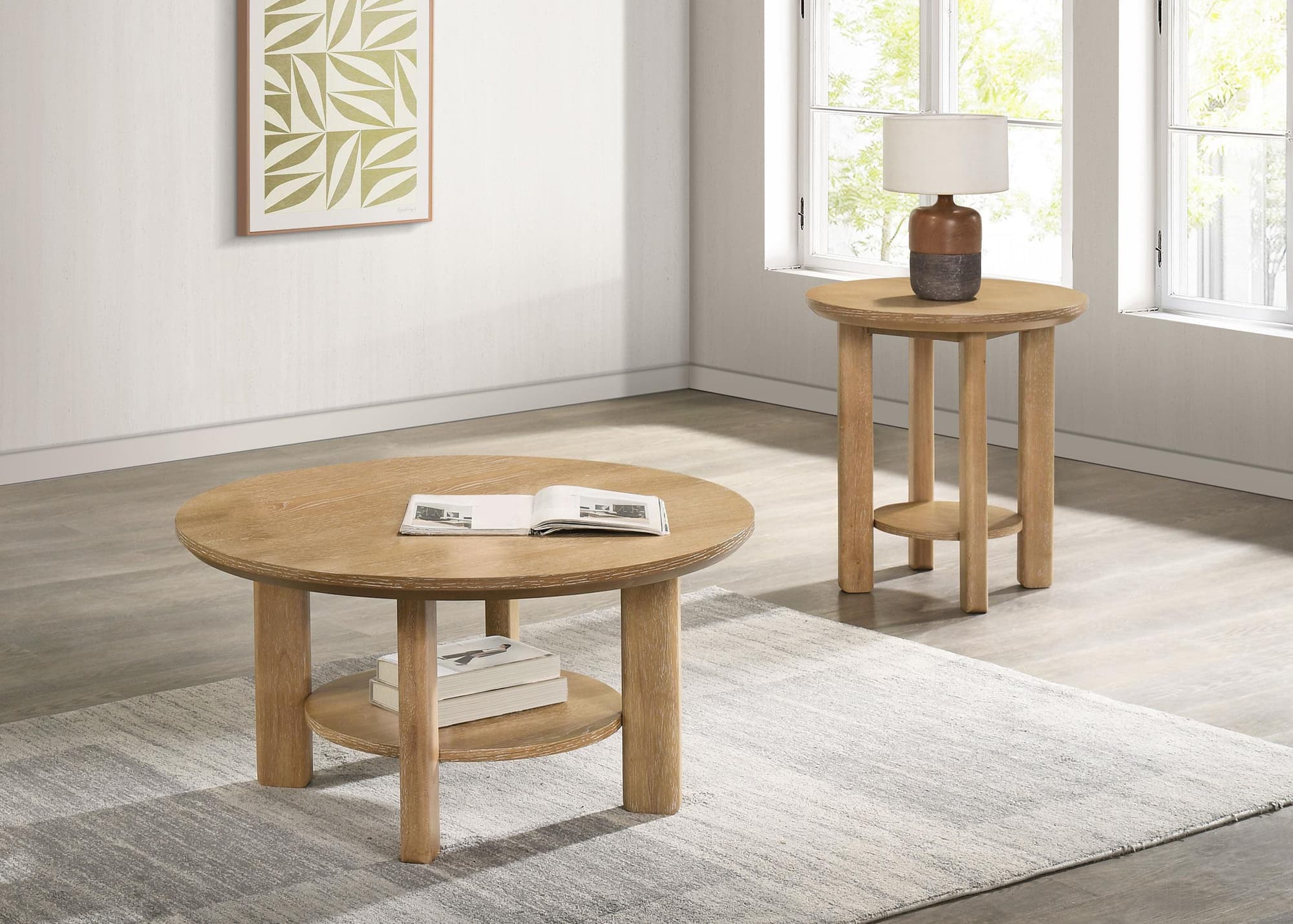 Ottowa 2-piece Round Wood Coffee Table Set Light Oak - Image 1