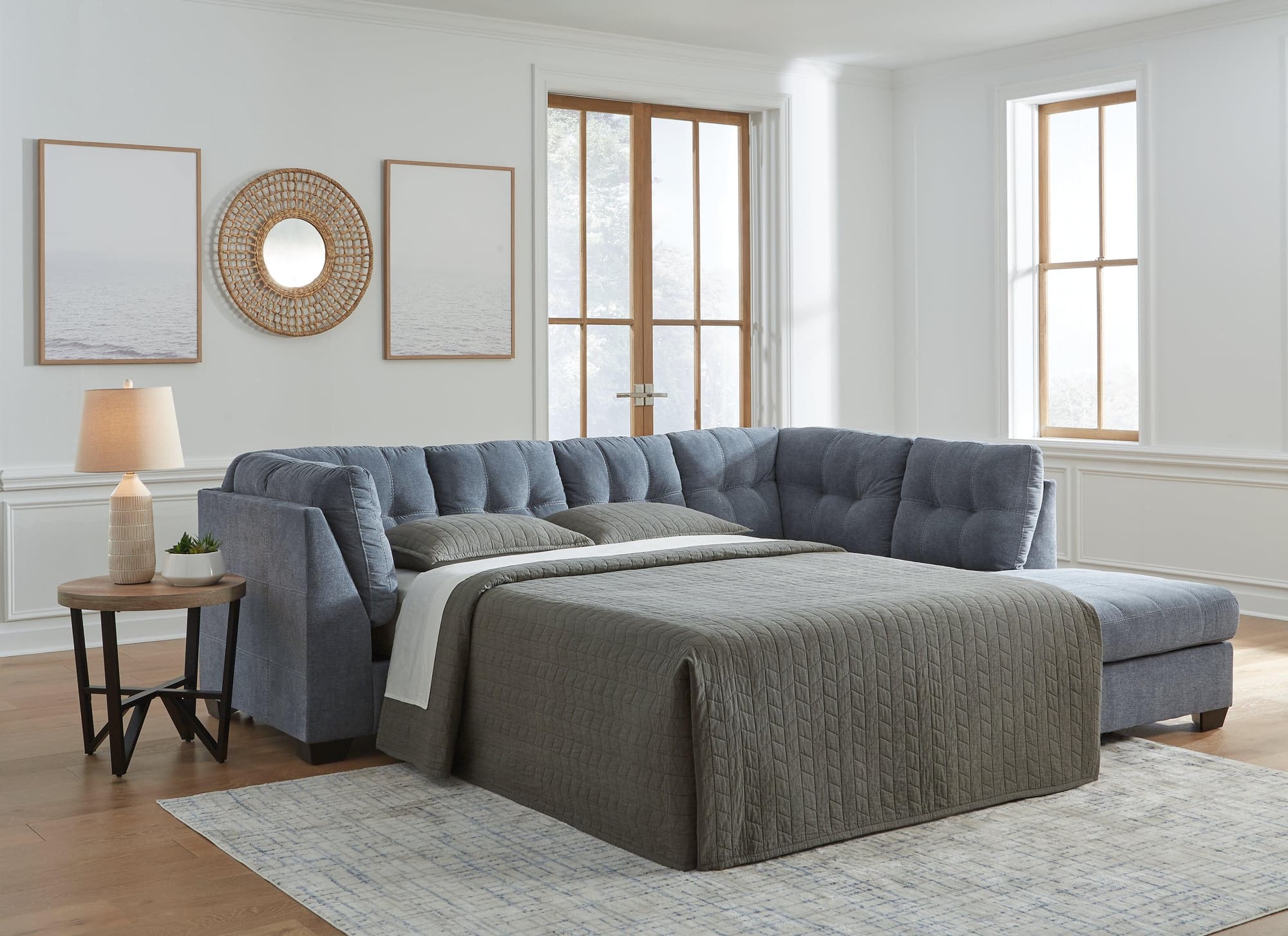 Marleton Denim Microfiber 2-Piece Sleeper Sectional With Chaise - Image 1