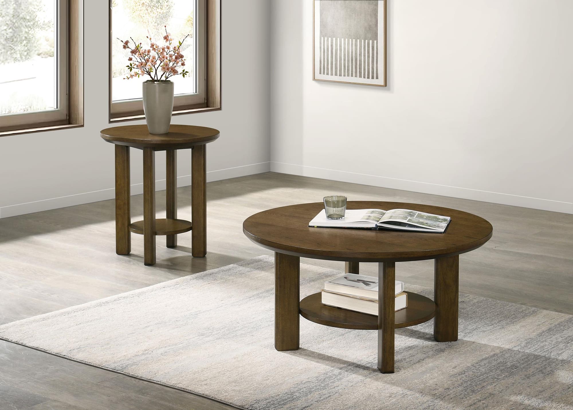 Ottowa 2-piece Round Wood Coffee Table Set Brown - Image 1