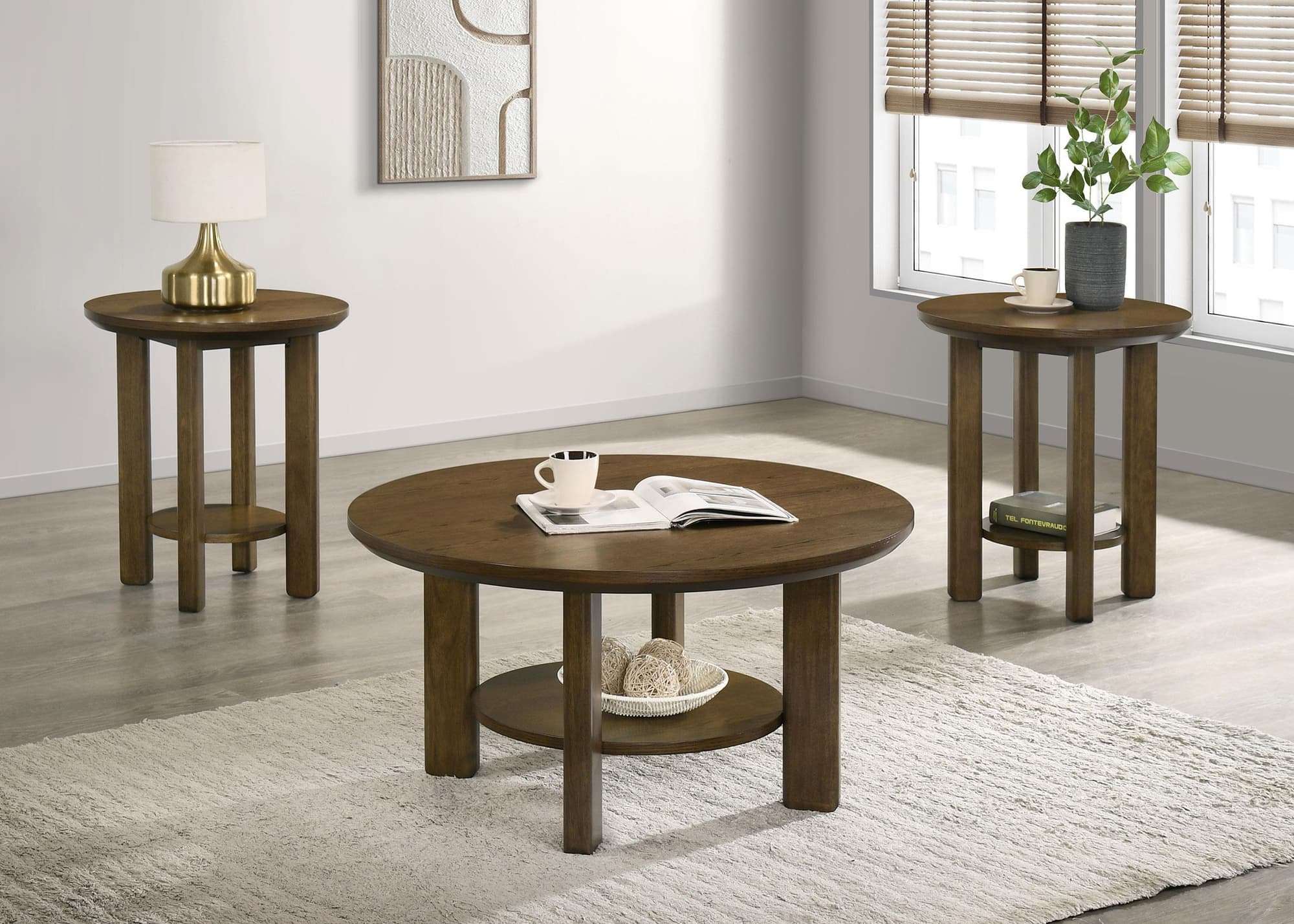 Ottowa 3-piece Round Wood Coffee Table Set Brown - Image 1