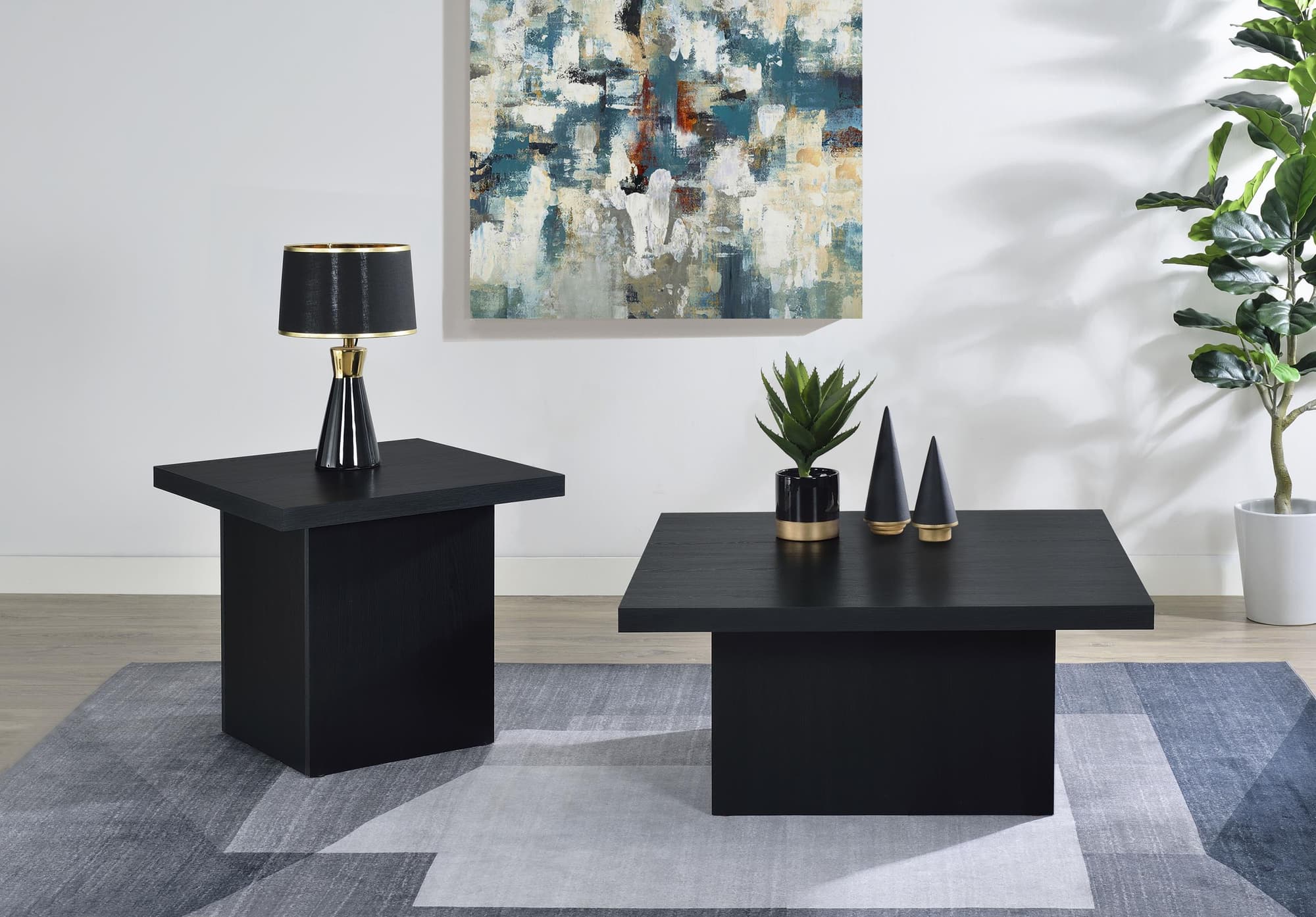 Devar 2-piece Square Cocktail Coffee End Table Set Black - Image 1