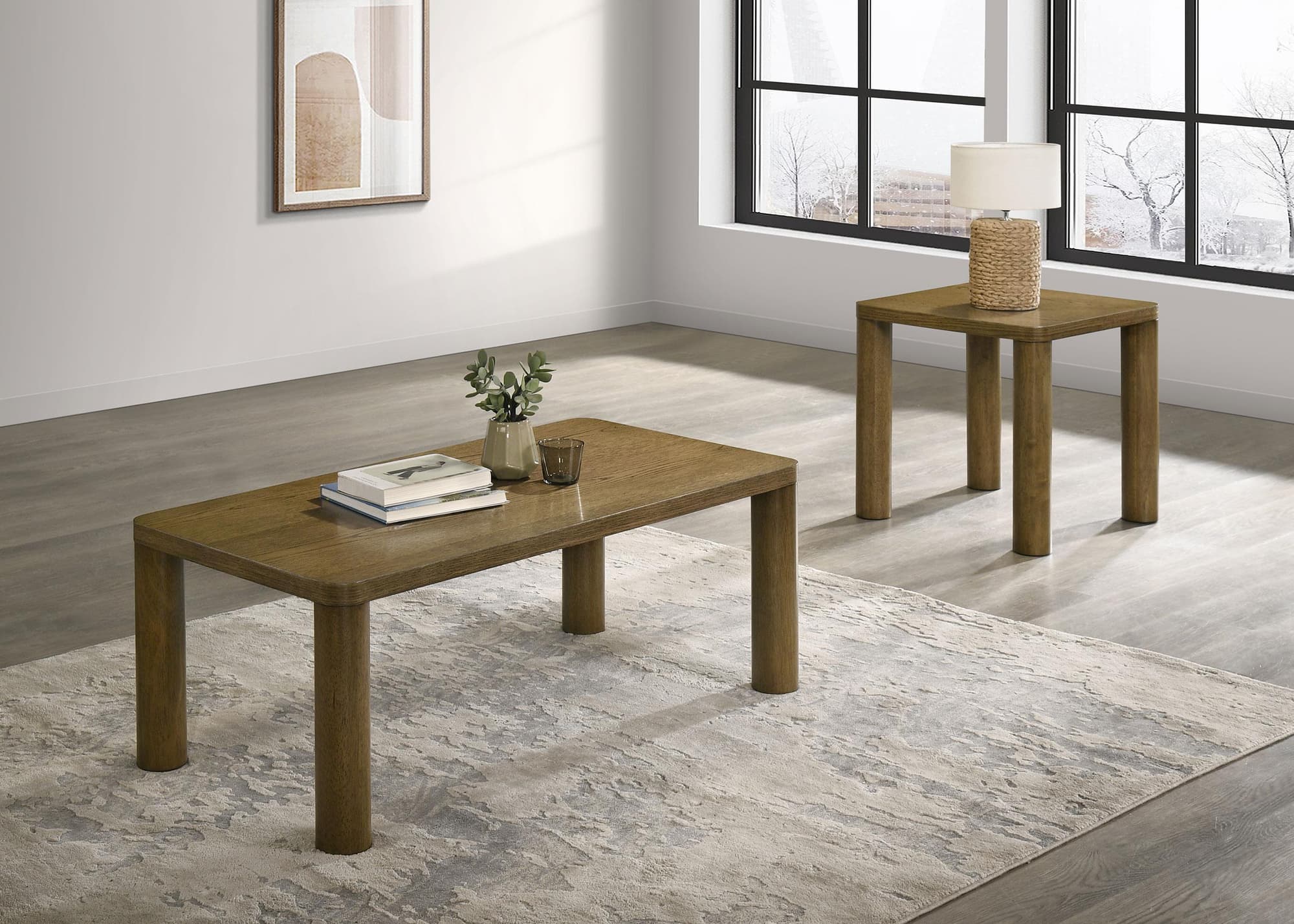 Castlewood 2-piece Cocktail Coffee Table Set Brown Oak - Image 1