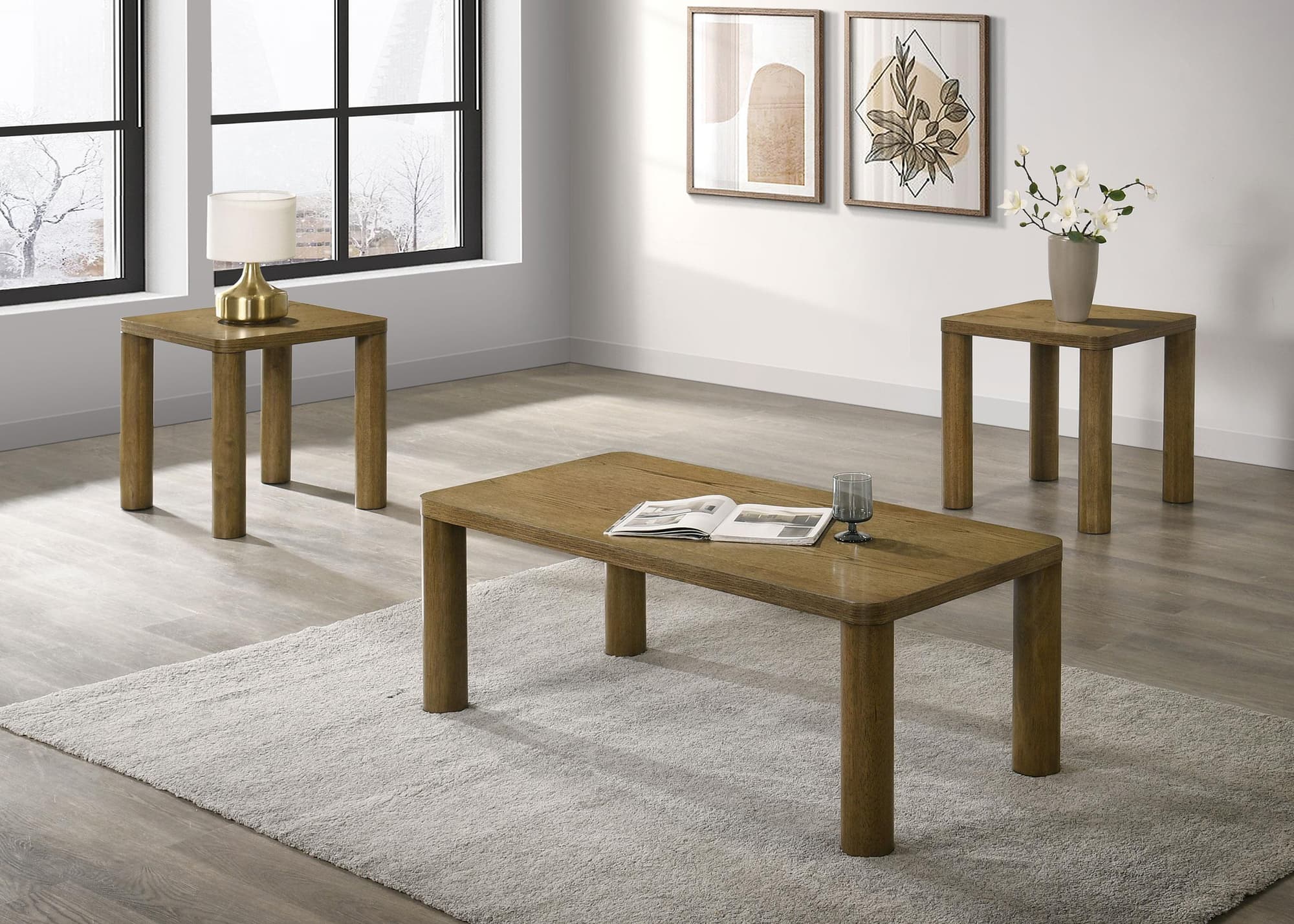 Castlewood 3-piece Cocktail Coffee Table Set Brown Oak - Image 1