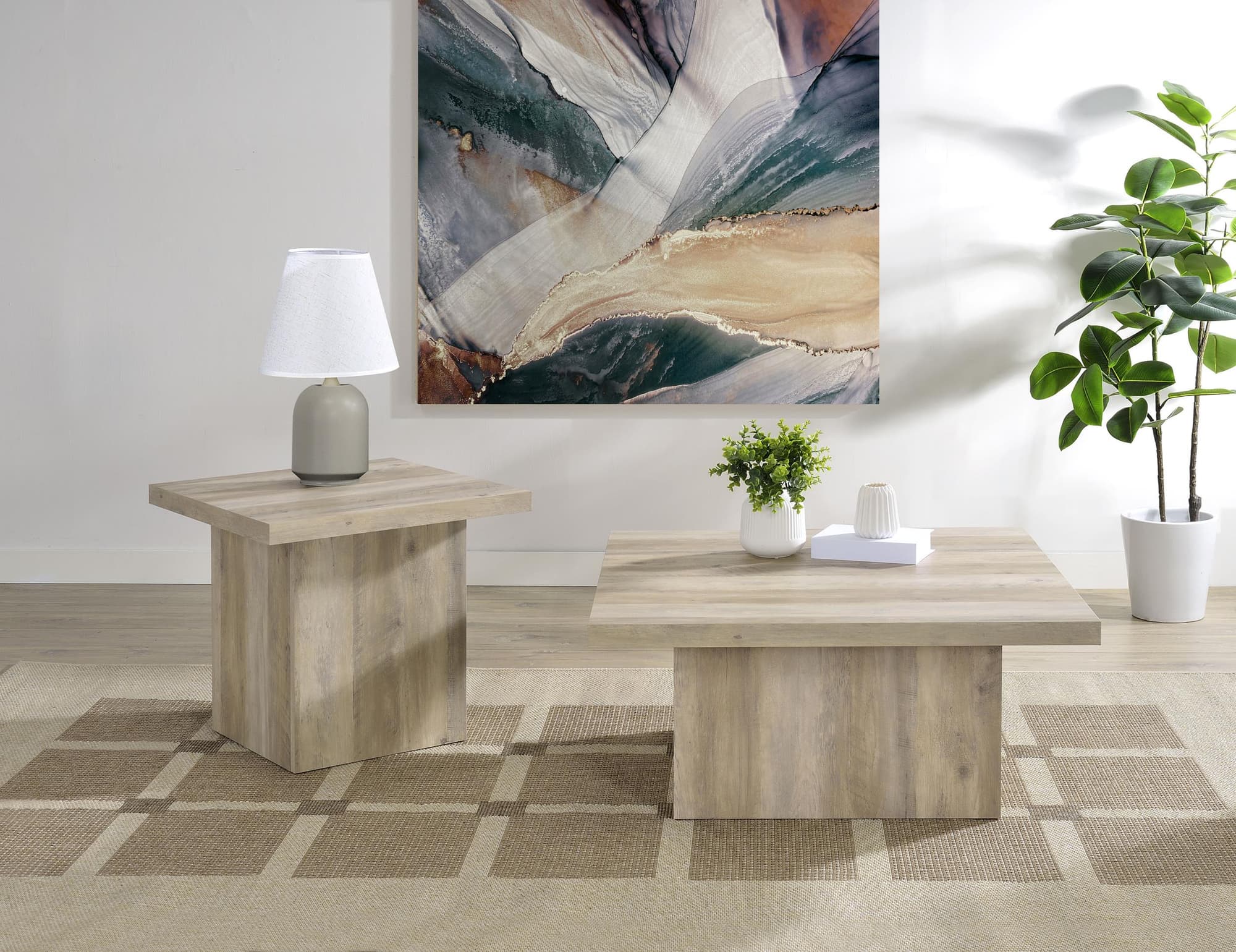 Devar 2-piece Square Coffee End Table Set Distressed Pine - Image 1
