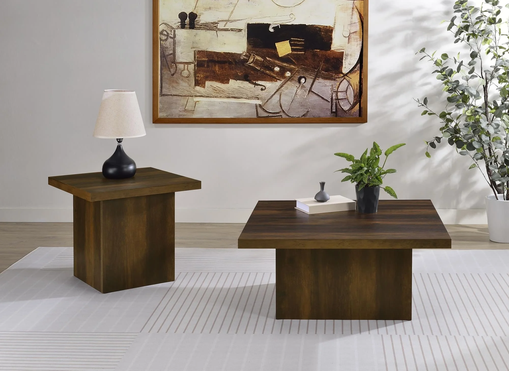 Devar 2-piece Square Coffee and End Table Set Dark Pine - Image 1