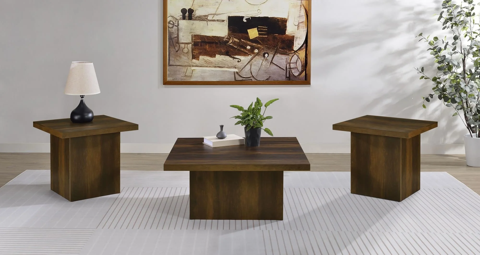 Devar 3-piece Square Coffee and End Table Set Dark Pine - Image 1