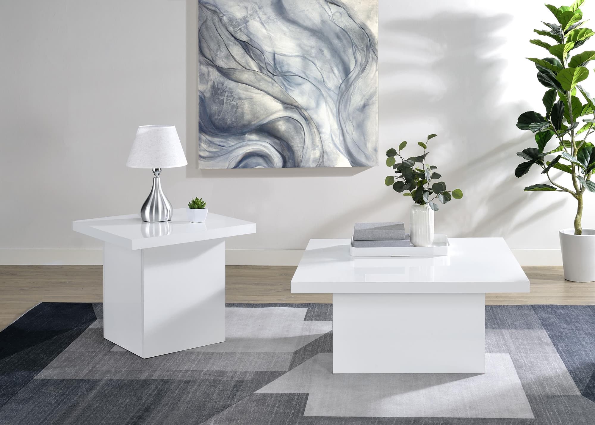 Devar 2-piece Square Coffee End Table Set White High Gloss - Image 1