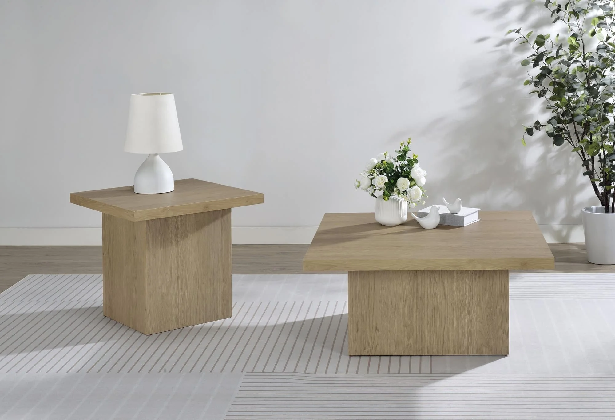 Devar 2-piece Square Cocktail Coffee End Table Set Latte - Image 1